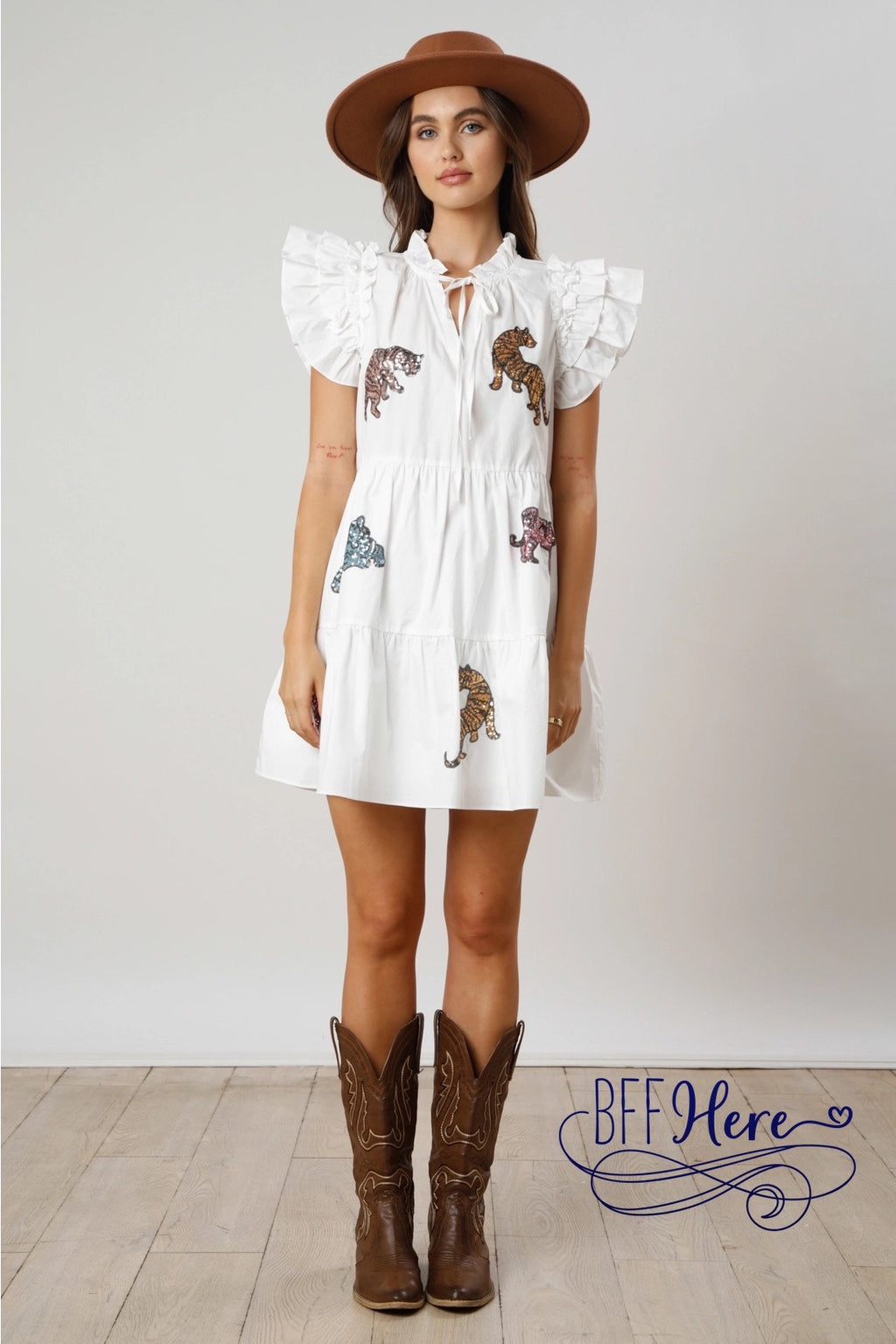 Glittering Jungle: Sequin Tiger Tiered Mini Dress / Choice of Color - BFF Here