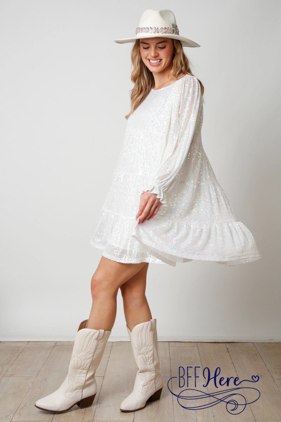 Luminous Elegance: Tiered Sequins Dress / Choice of Colr - BFF Here