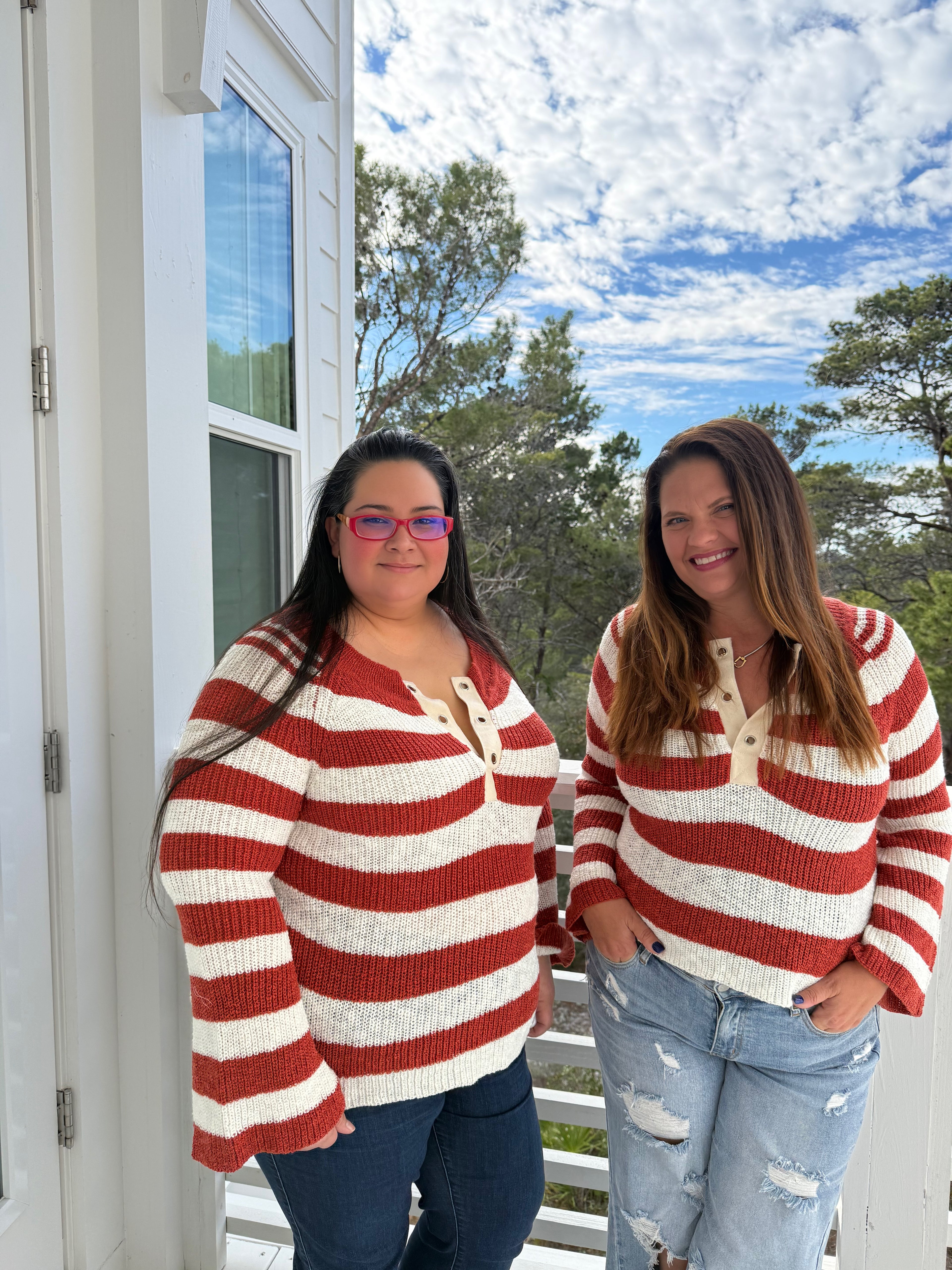 Relaxed Fit Henley Neck Striped Knit Top by Sew In Love (Ships 2-3 weeks) - BFF Here