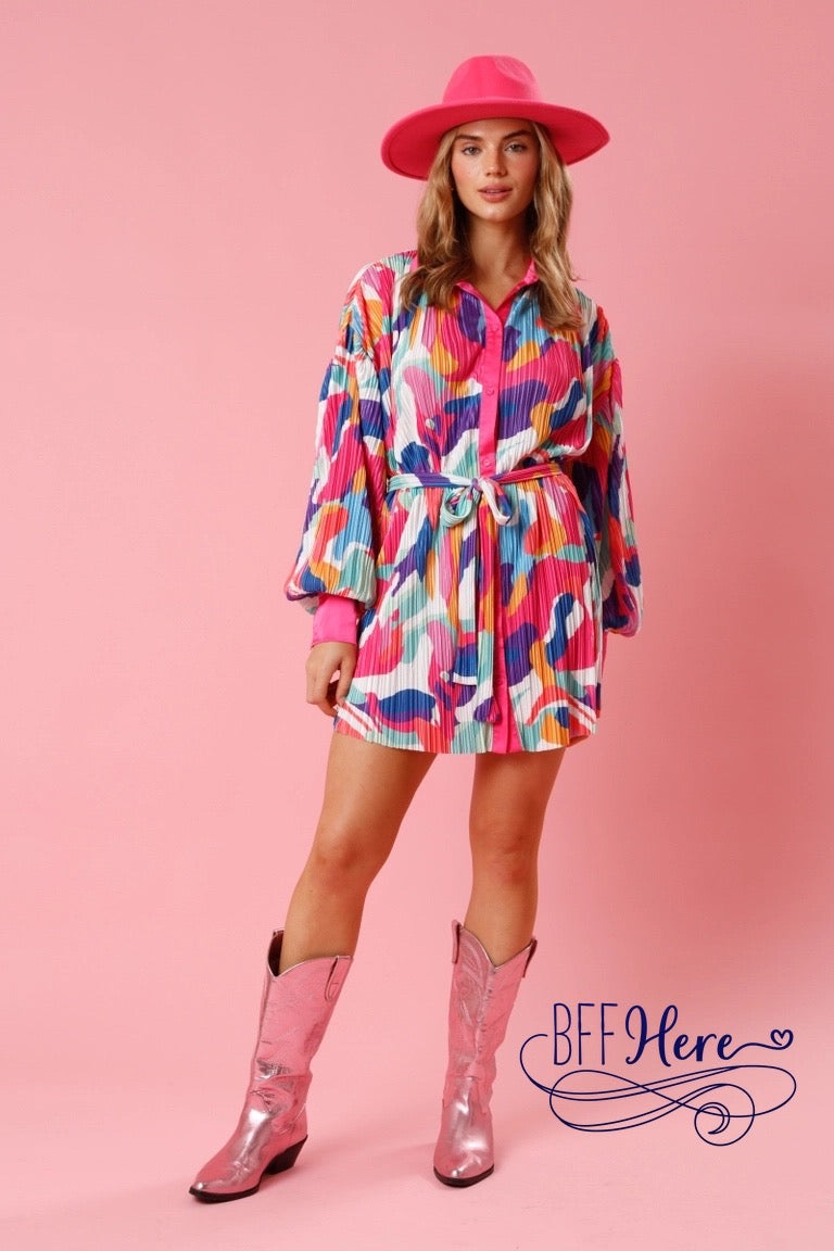 PREORDER: Swirl into Style: Playful Brushstroke Mini Dress for the Bold and Beautiful (Ships end of December) - BFF Here