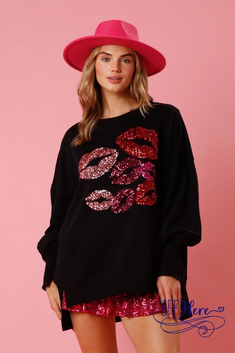 Sparkle Smooch: Sequin Kisses Sweatshirt - BFF Here