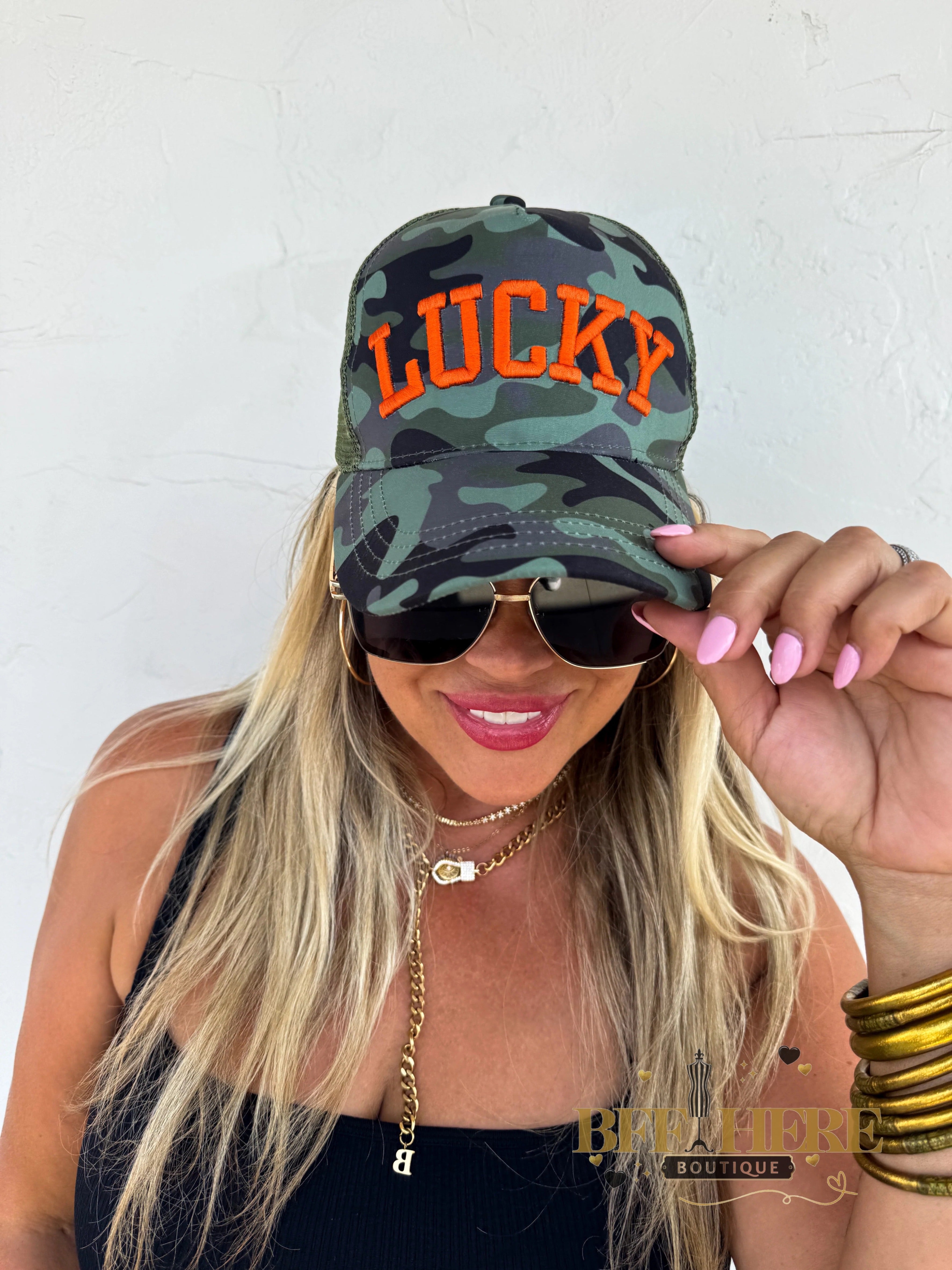 Lucky Camo Trucker Hat by Blakeley - BFF Here