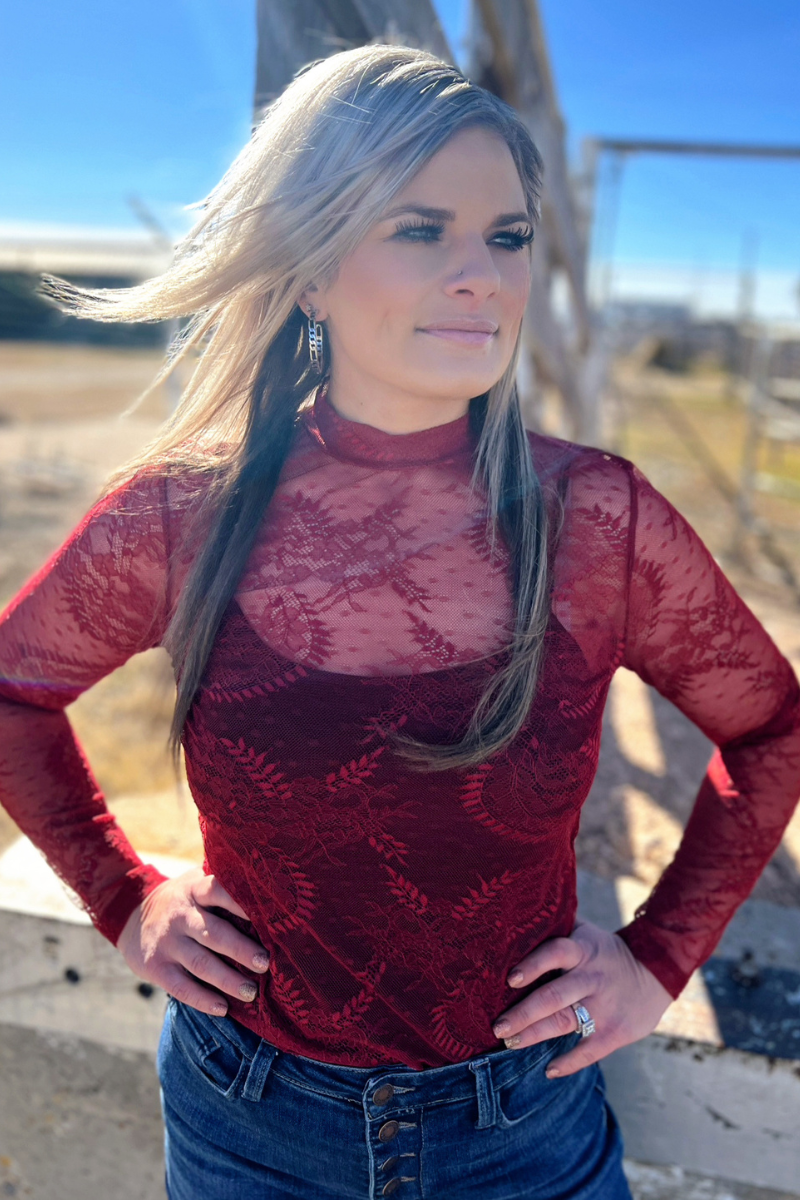 Write It In Red Lace Top by Sterling Kreek - BFF Here