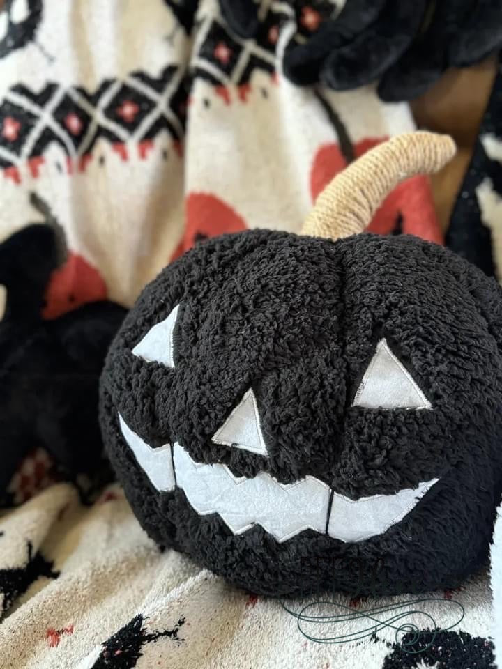 PREORDER: Spooktacular Jack-O'-Lantern Plush Pillow / Black (Ships Middle of September) - BFF Here
