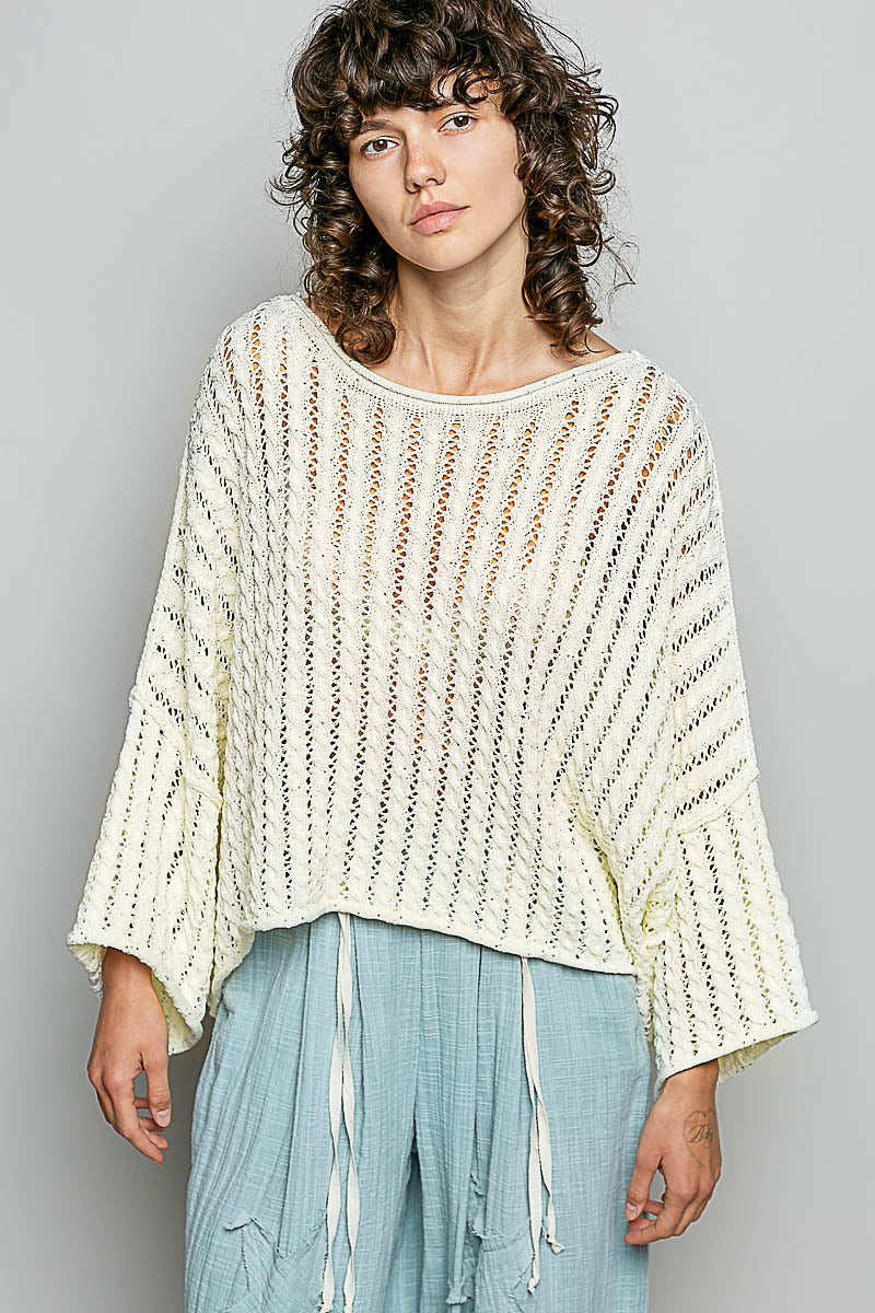3/4 Sleeve Solid Shiny Thin Acrylic Sweater Cropped Top by POL (Ships 2-3 weeks) - BFF Here