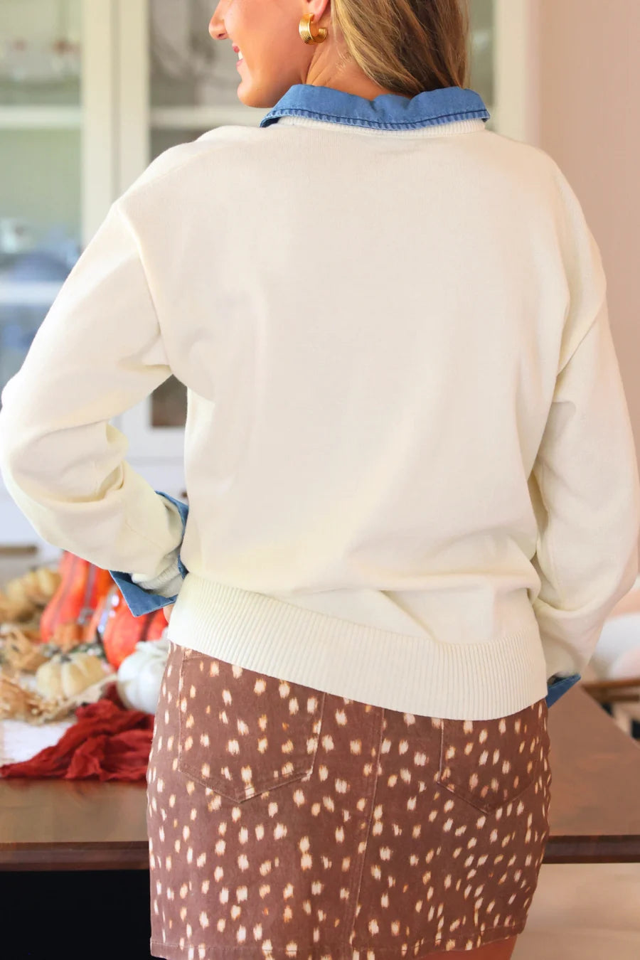 PREORDER: Denim Trim Knit Sweater / Cream  by Jess Lea  (ETA: September)