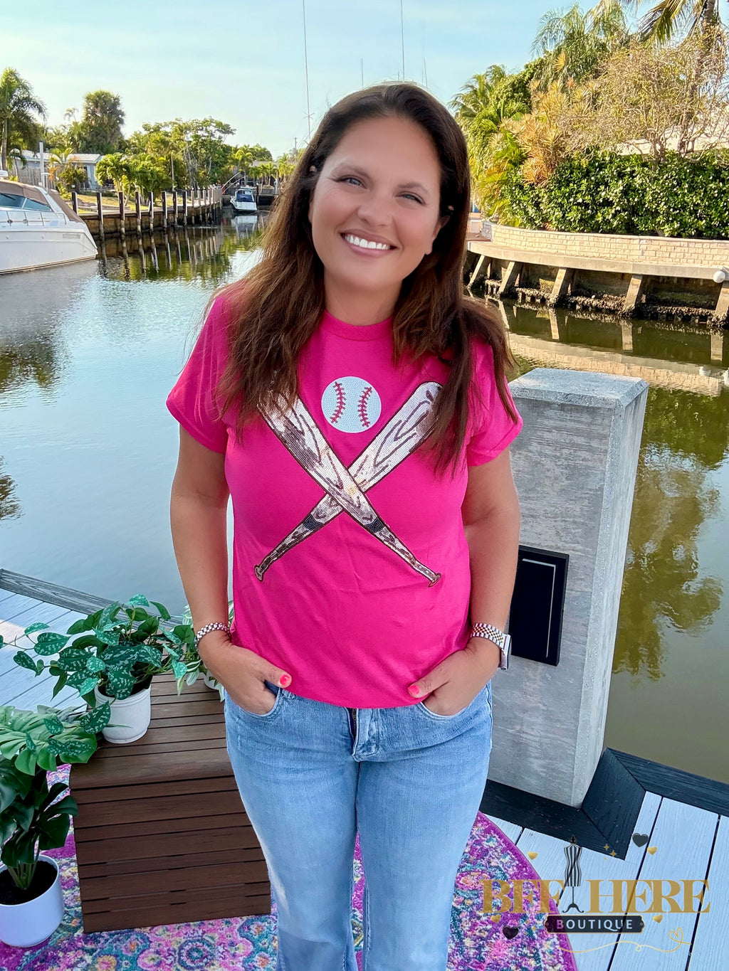 Diamonds and Dugouts Sequin Bats and Baseball Patch Tee - BFF Here