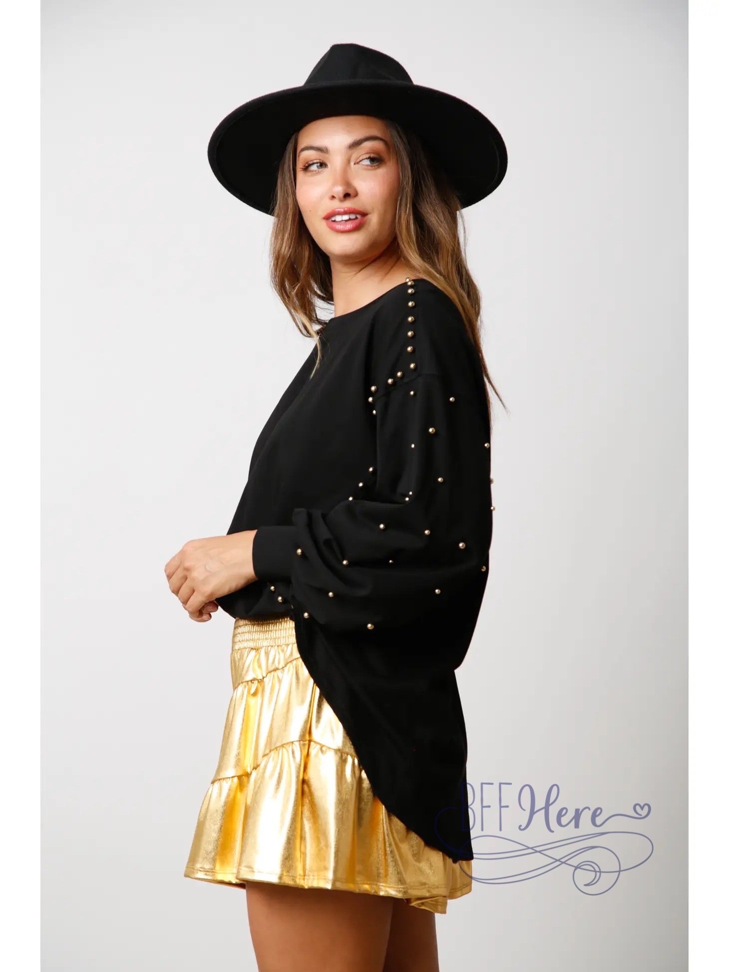 Studded French Terry Pullover: Where Cozy Meets Rockstar Glam! - BFF Here