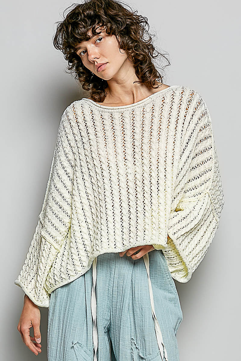 3/4 Sleeve Solid Shiny Thin Acrylic Sweater Cropped Top by POL (Ships 2-3 weeks) - BFF Here