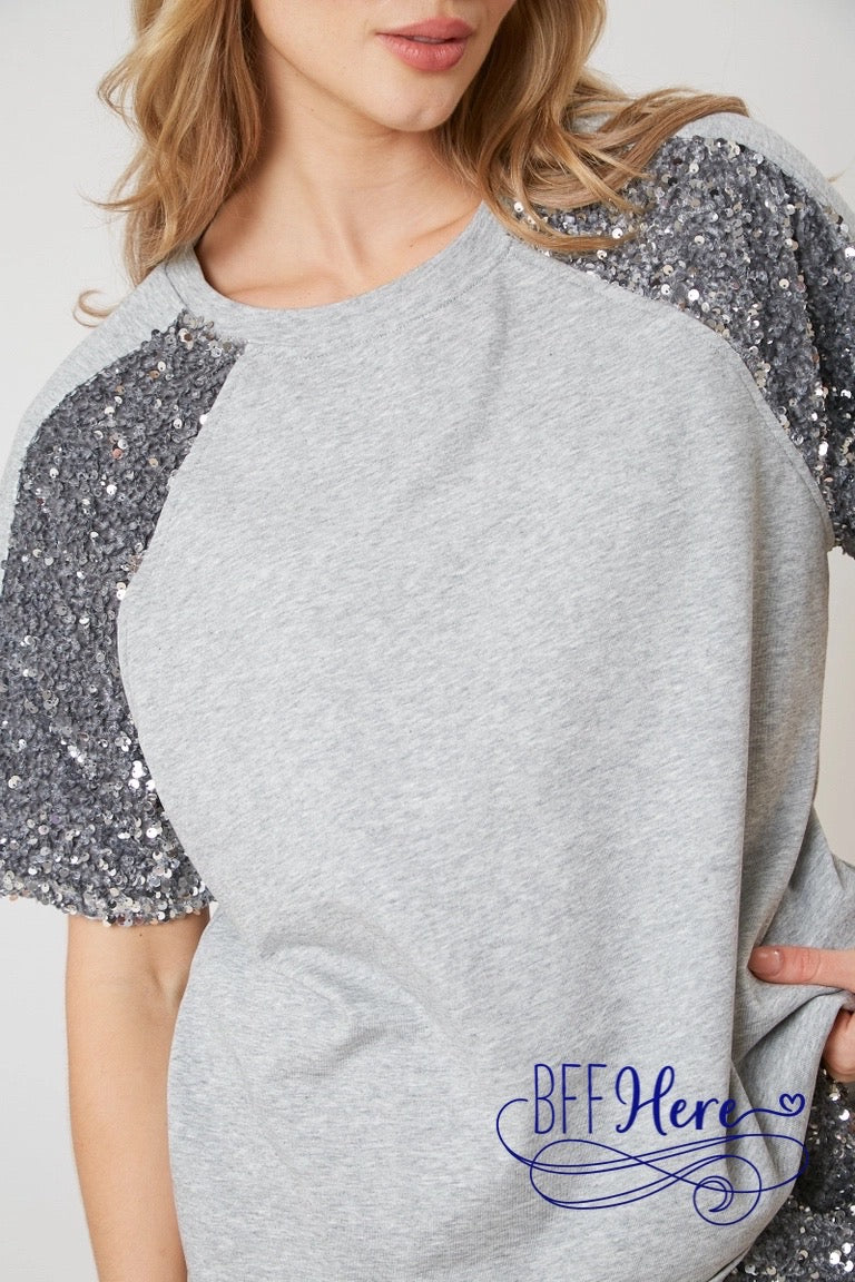 Sparkle Sensation: Velvet Sequin Sleeve Top - BFF Here