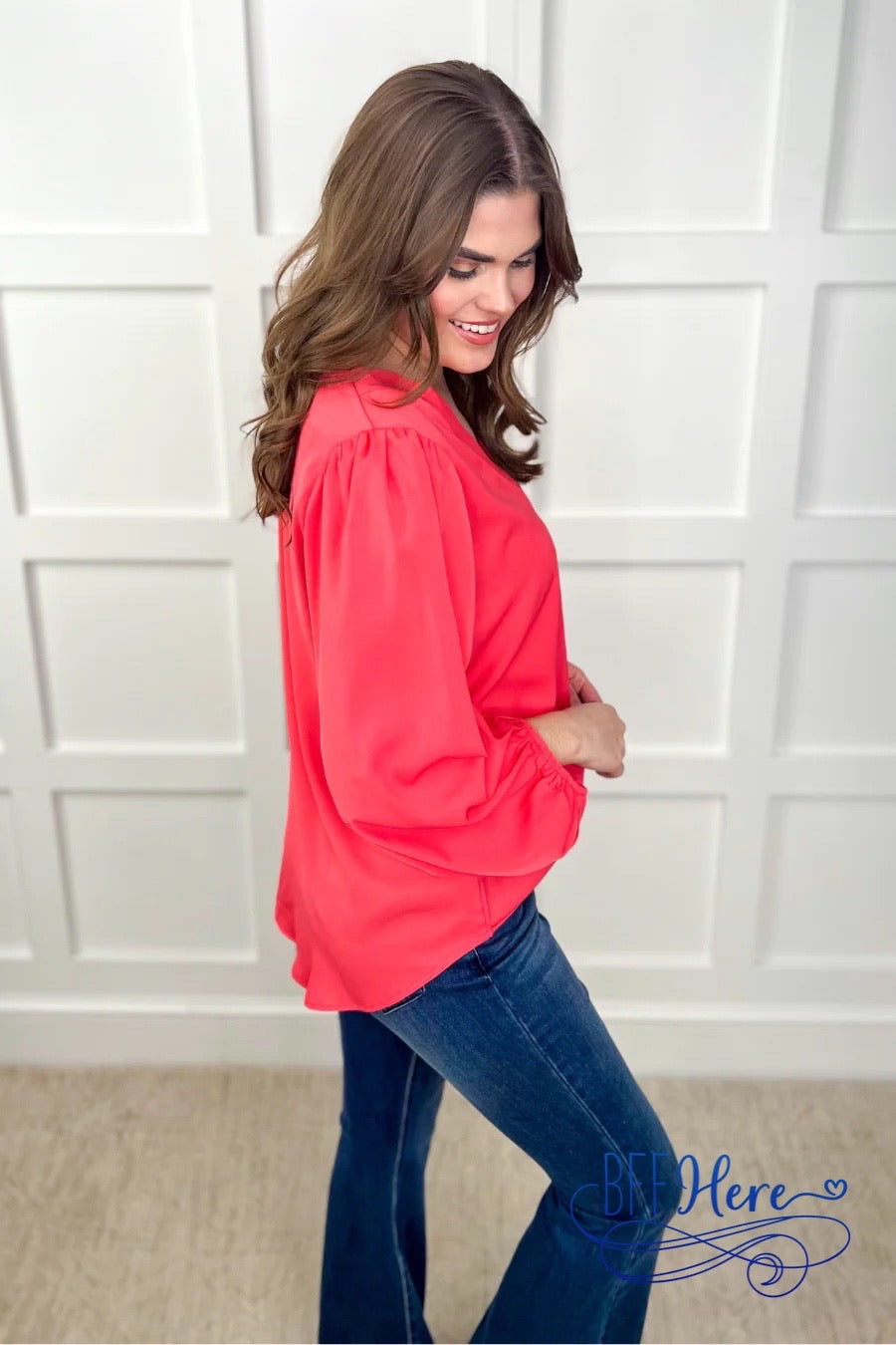 PREORDER-Jamie Balloon Sleeve Top / Coral (Ships Beginning of February) - BFF Here