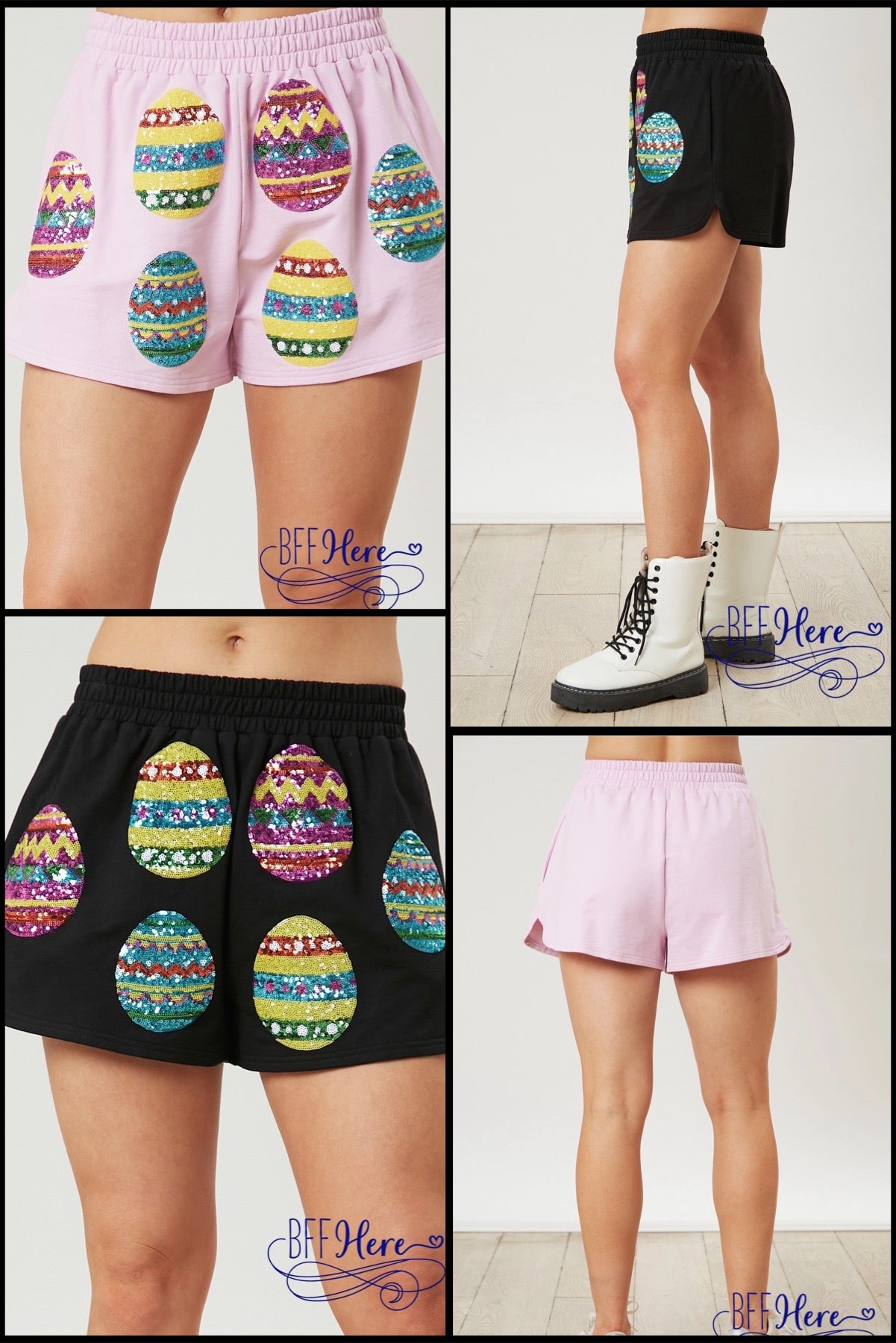 PREORDER: Hop into Style: Sequin Easter Egg Shorts (Ships End of February) - BFF Here