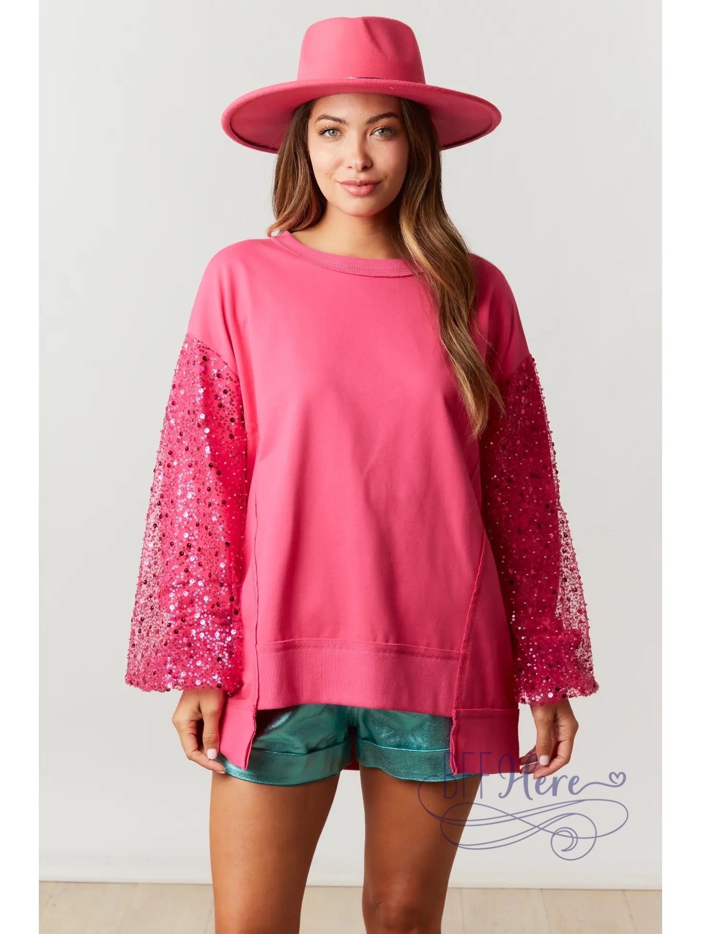 PREORDER: Sequin Sleeve French Terry Top: Effortless Glam (Ships Middle of September) - BFF Here