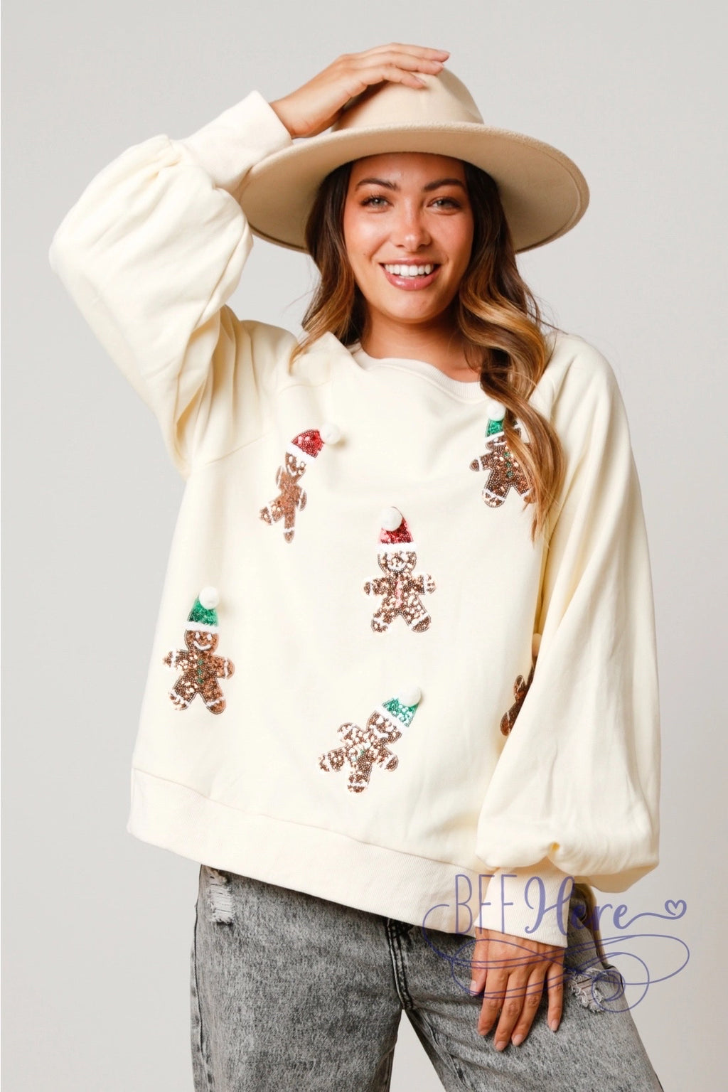 Sweet & Cozy: Christmas Gingerbread Man Holiday Sweatshirt - BFF Here