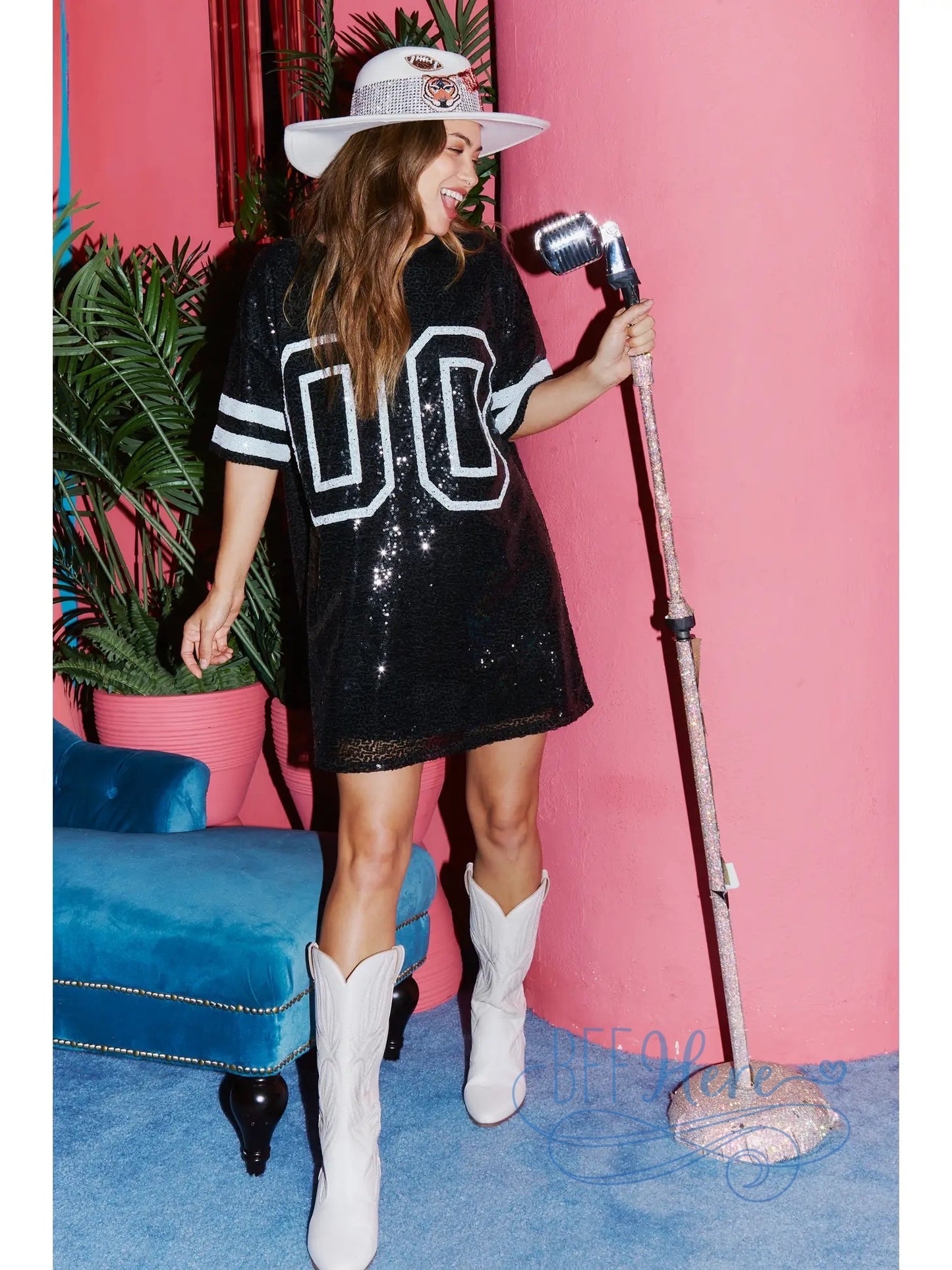 Sporty Glam Game Day Short Sleeve Sequin Dress - BFF Here