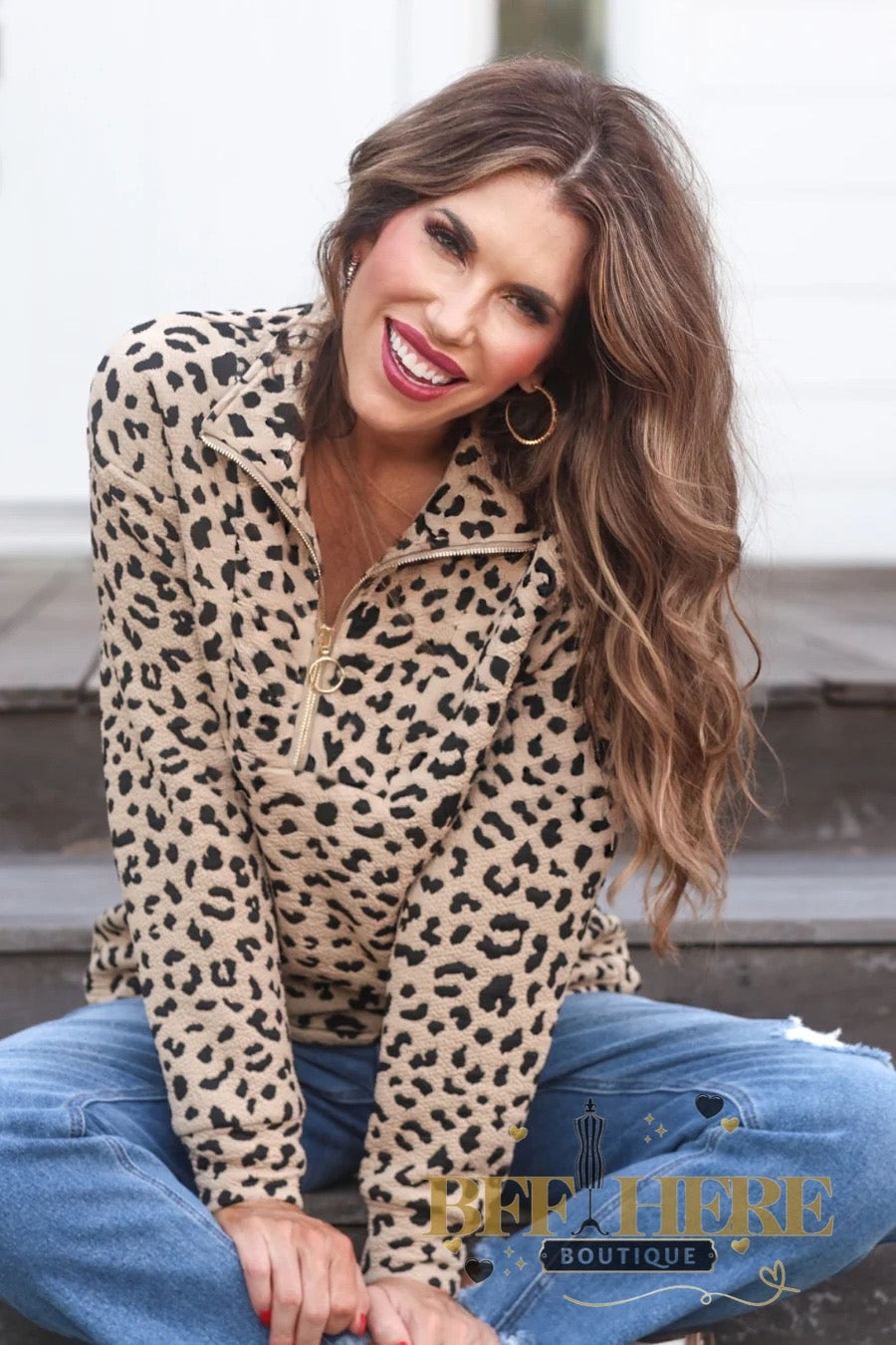 Landon Leopard Quarter Zip by Jess Lea - BFF Here