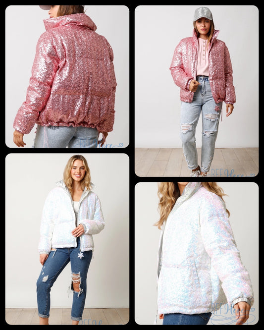 Sparkle Enchantment Sequin Puffer Jacket / Choice of Color - BFF Here