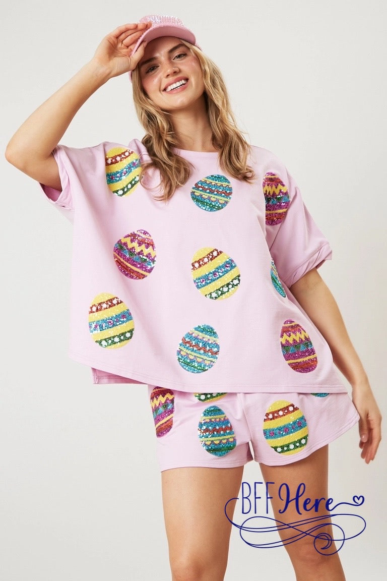 PREORDER: Hop into Style: Sequin Easter Egg Top (Ships End of February) - BFF Here