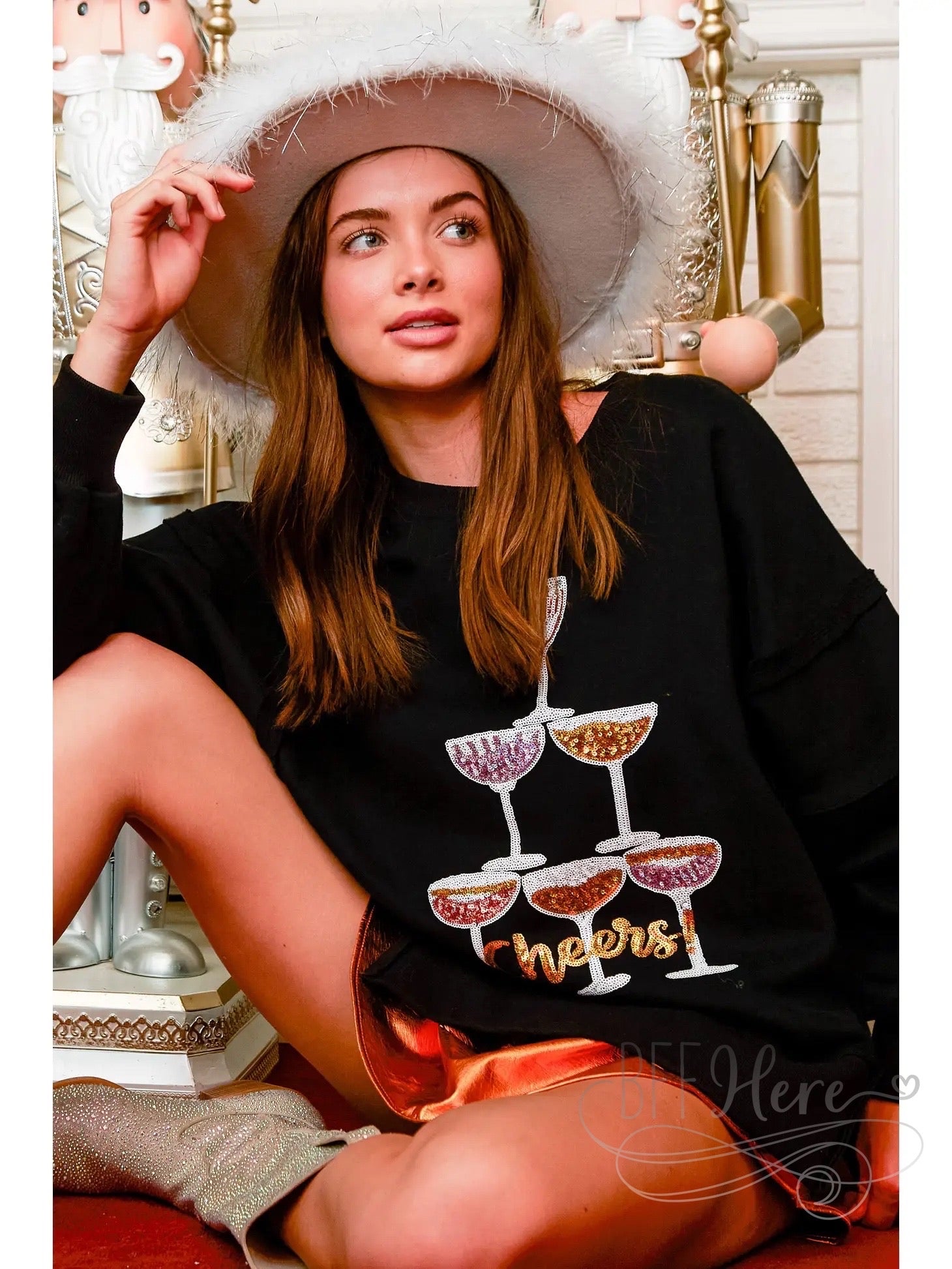 Joyful Toast: Cheers to the Holidays Christmas Sweatshirt - BFF Here