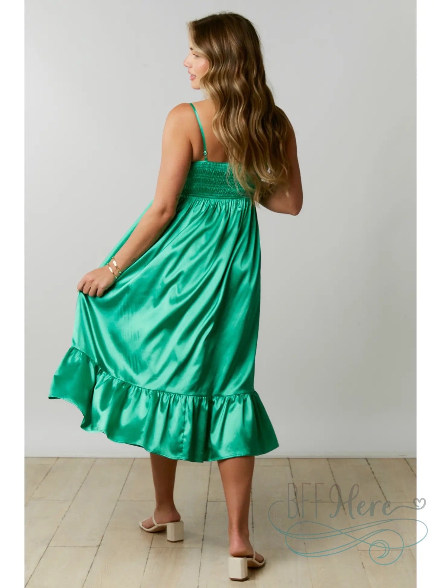 Enchanted Emerald: Luxurious Satin Babydoll Dress - BFF Here