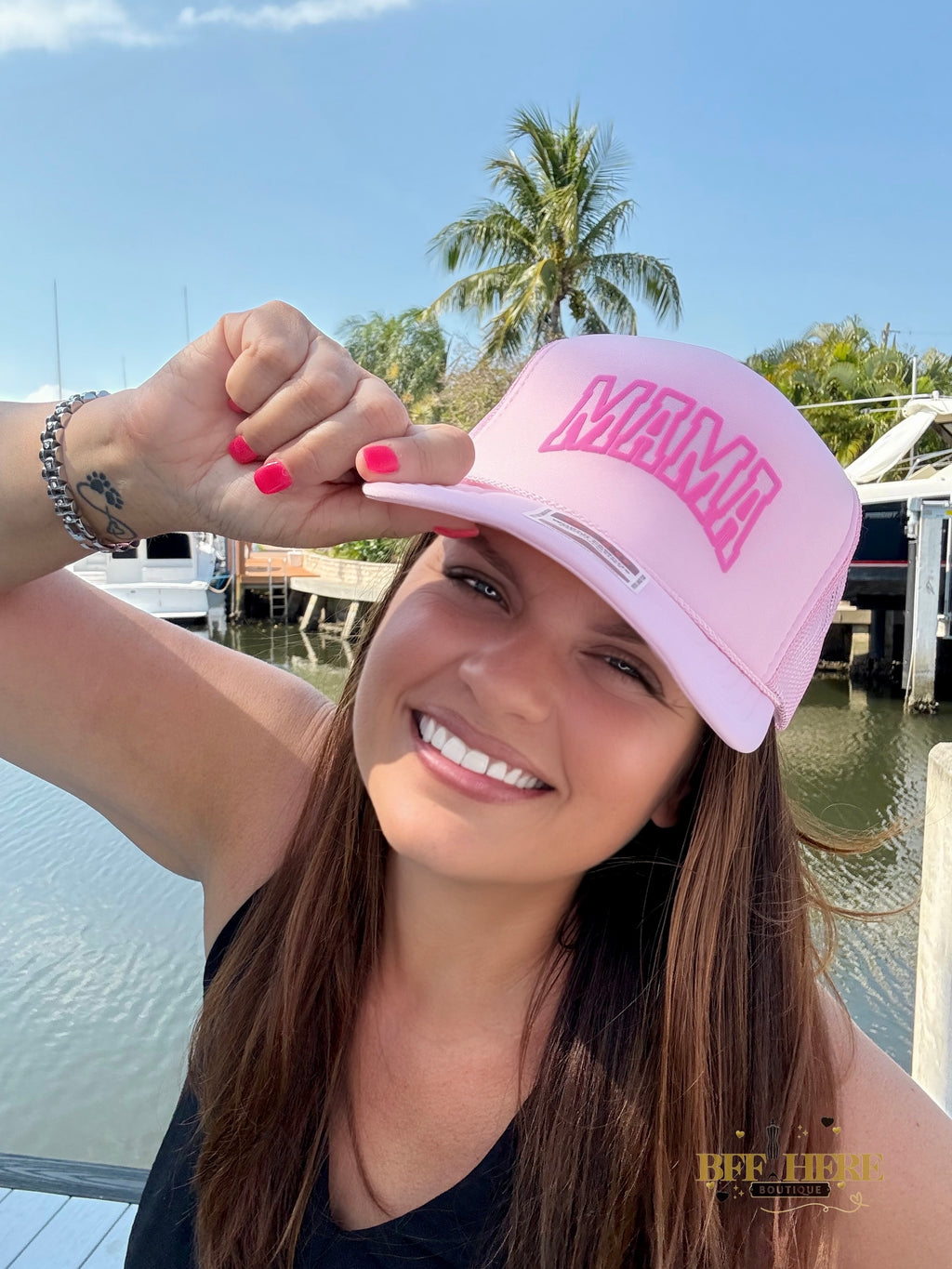 Mama Pink Puff Trucker Hat - BFF Here