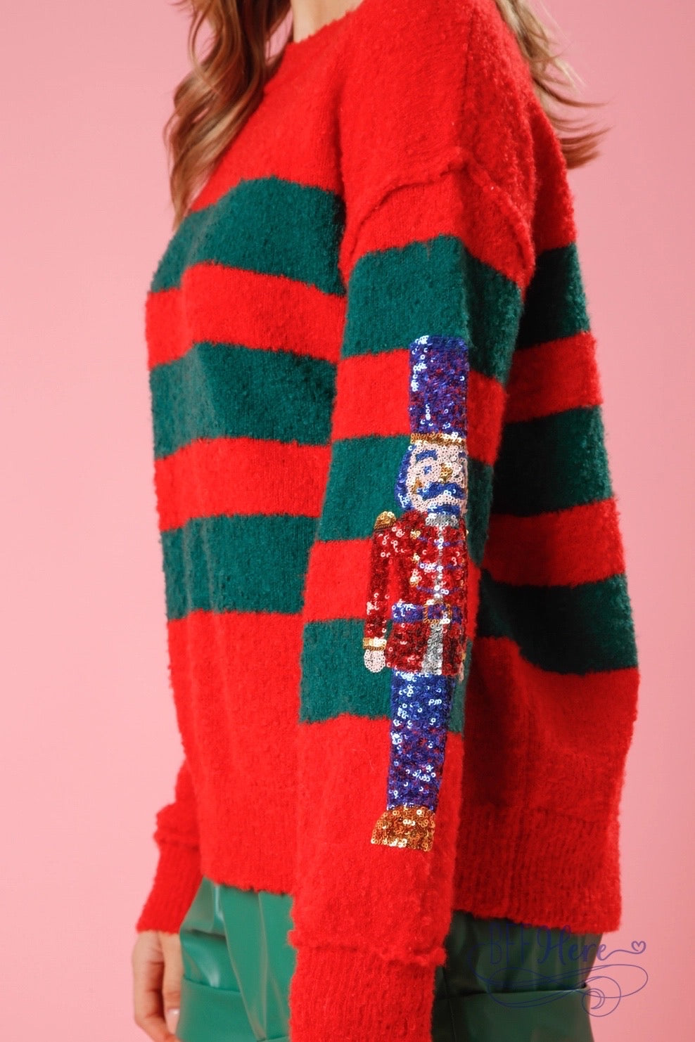 PREORDER—Sequin Nutcracker Striped Sweater: Capture the Holiday Spirit in Sparkling Style (Ships Beginning of November) - BFF Here