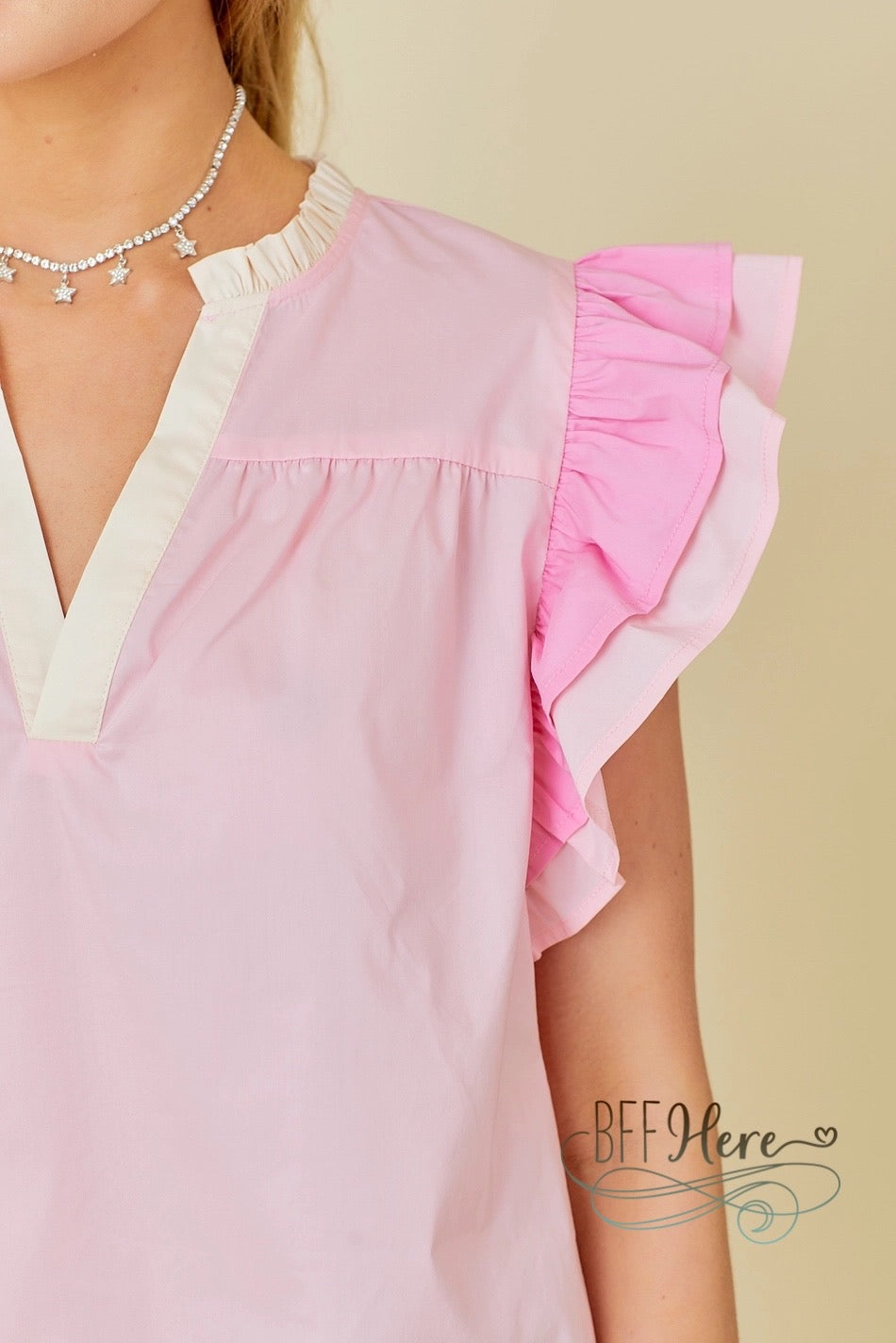 Chic in Pink Ruffle Blouse - BFF Here