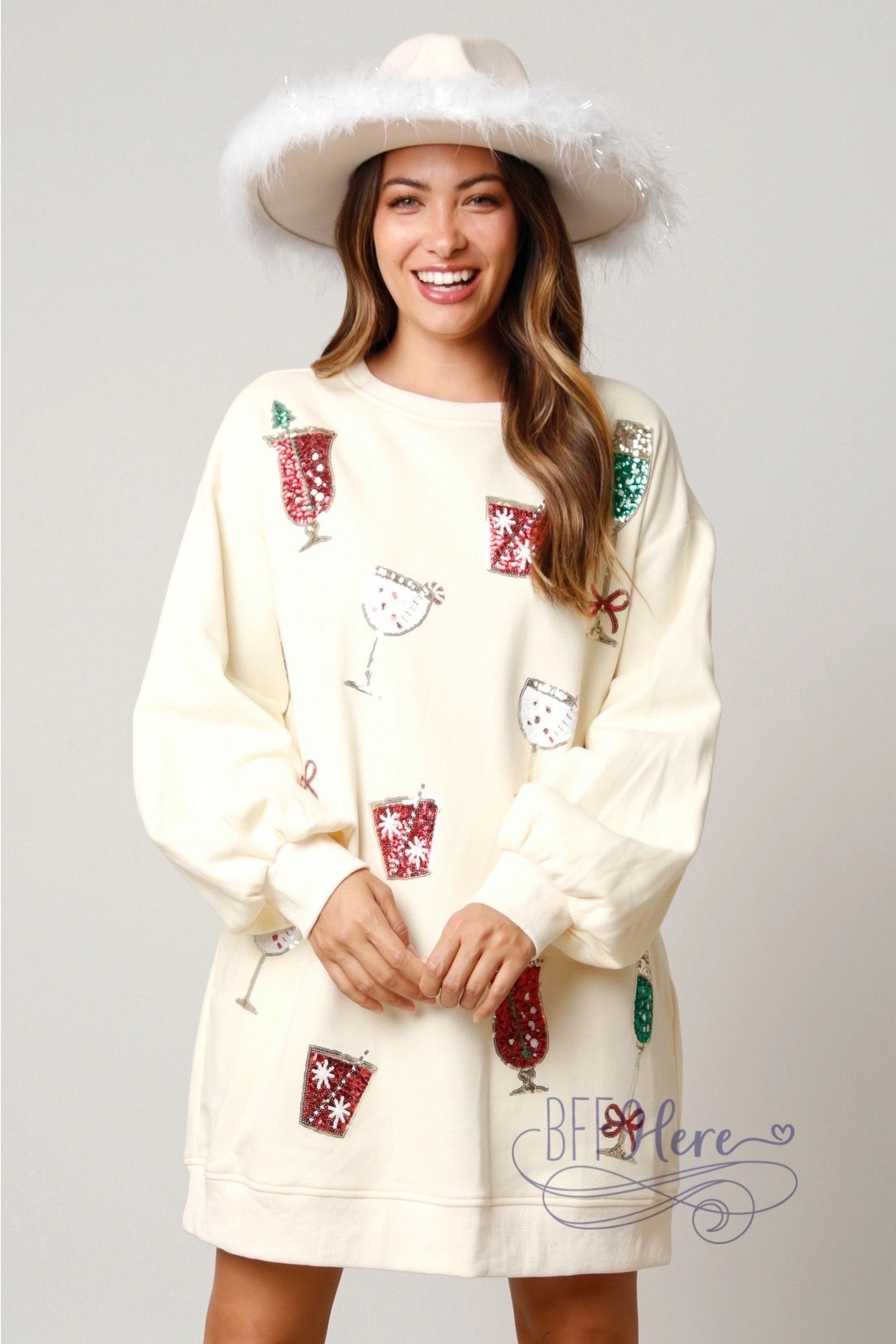 Christmas Cheers Cocktails Sweatshirt Dress: Toast the Holidays in Style! / Choice of Color - BFF Here