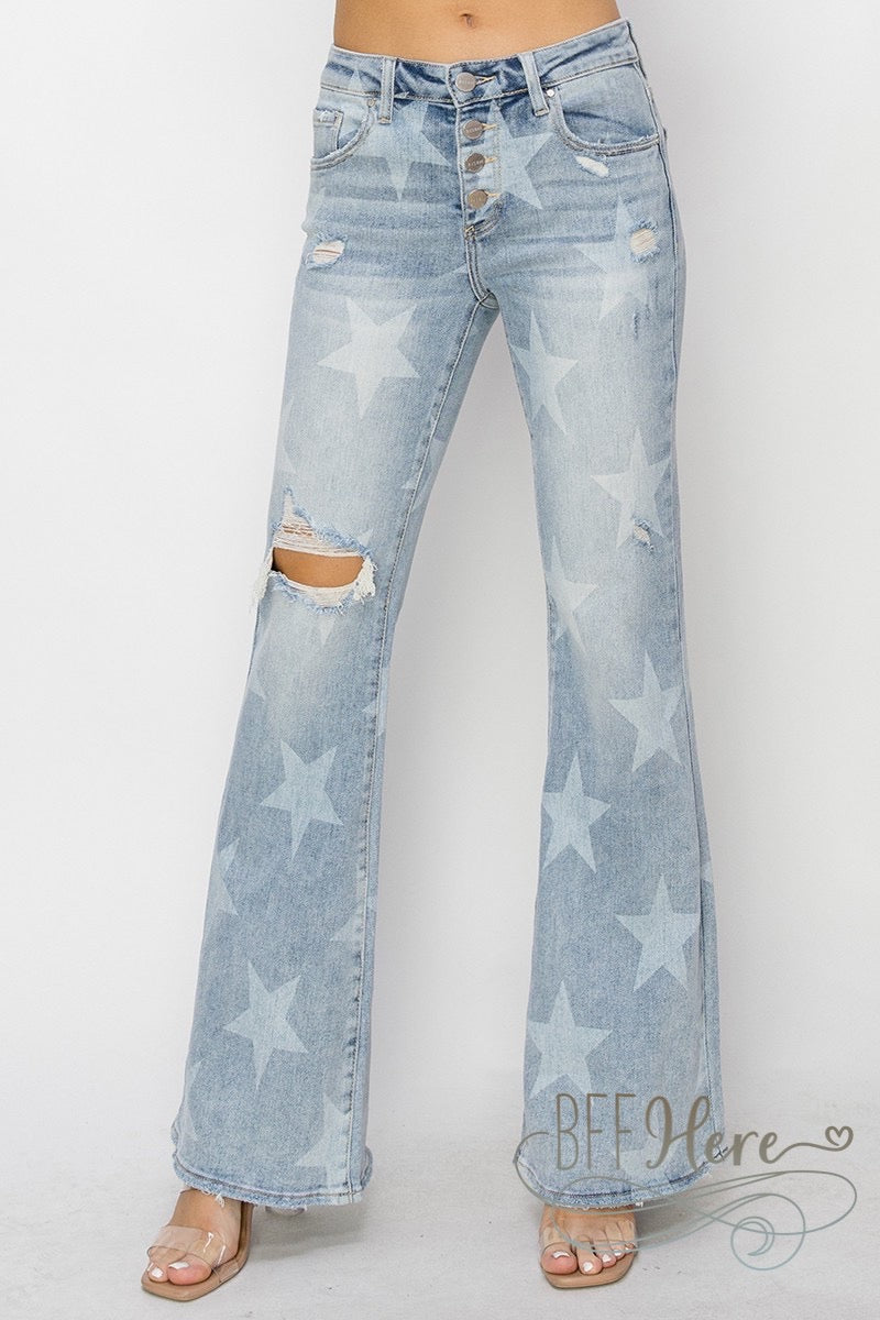 Starry Flare: Distressed Denim Jeans by Risen Jeans - BFF Here