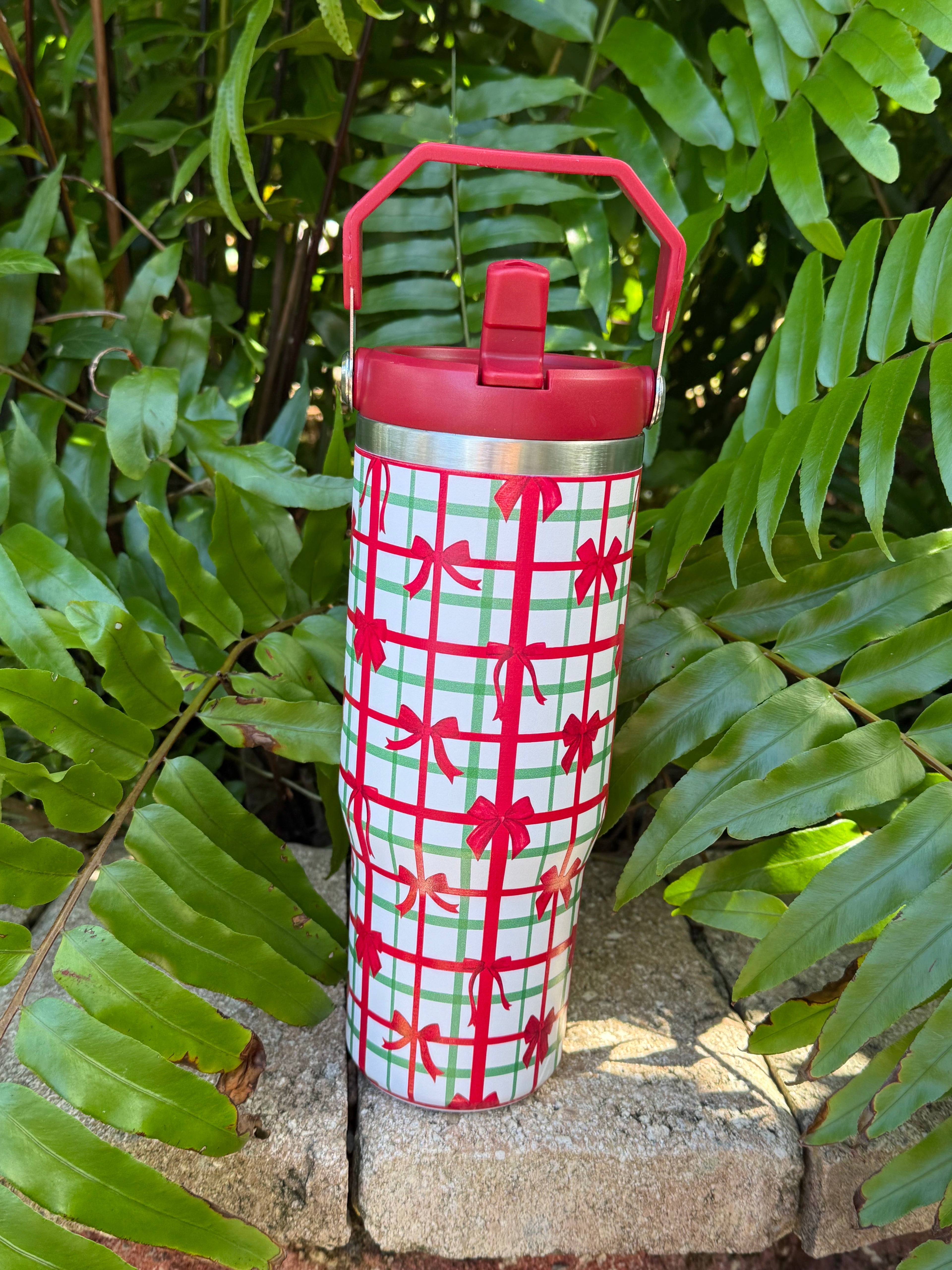 Merry Little Bow Plaid Travel Tumbler by Jess Lea - BFF Here