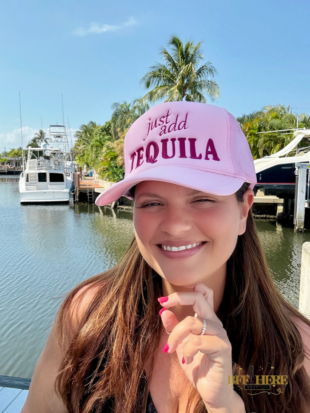 Just Add Tequila Embroidered Trucker Hat - BFF Here