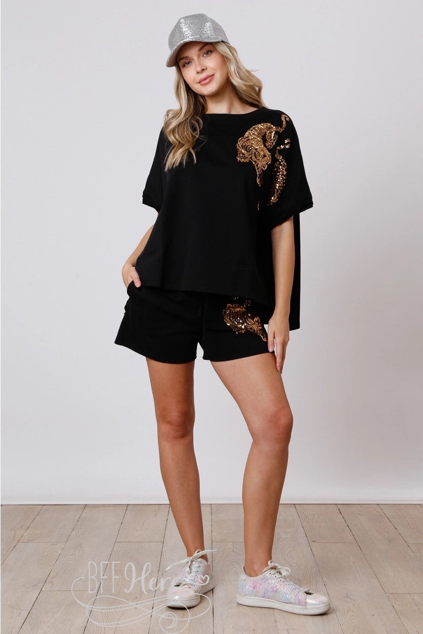 PREORDER: Jungle Glitz: Sequin Tiger Knit Top / (Ships End of January) - BFF Here