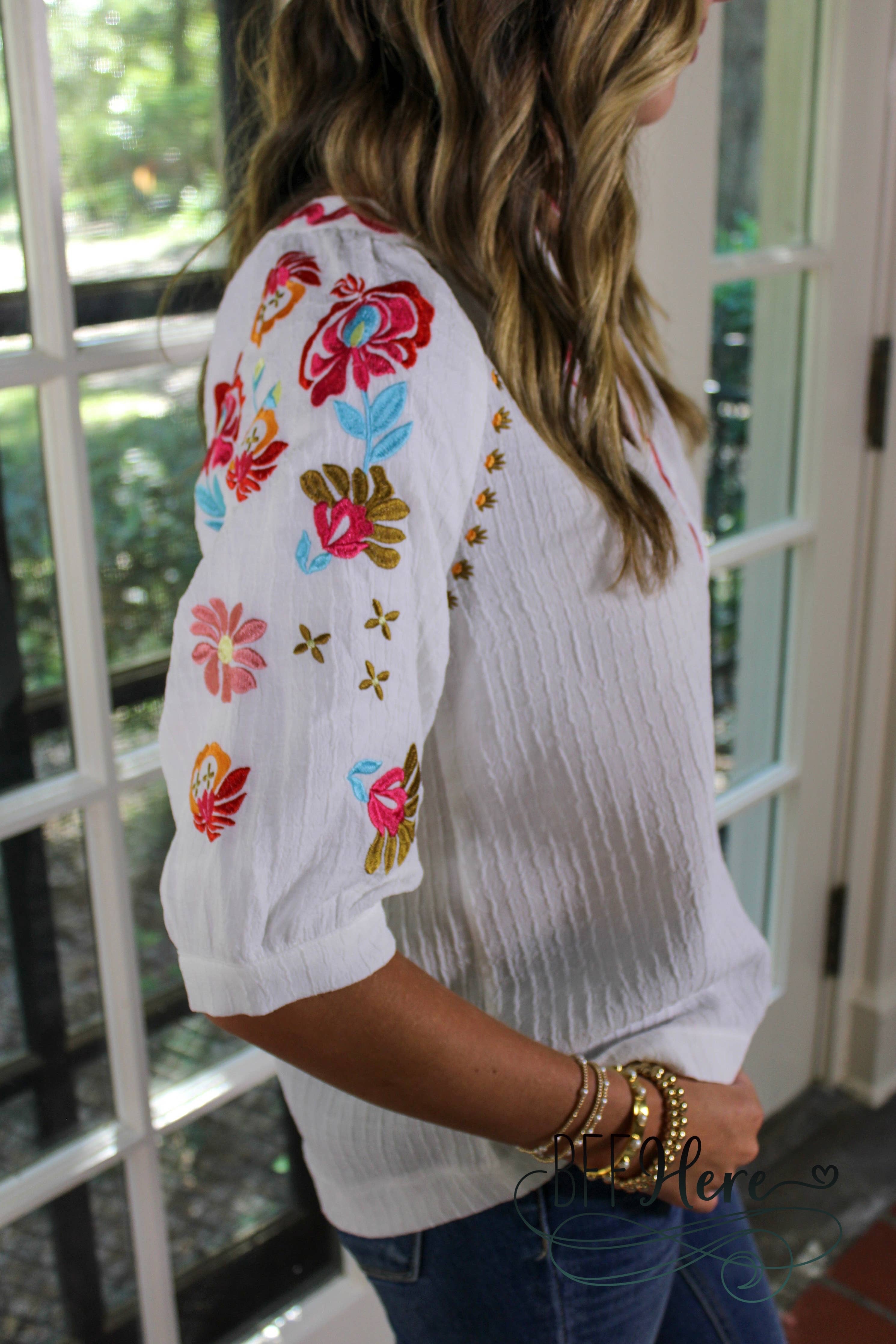 Floral Fiesta Vibes Embroidered Blouse - BFF Here
