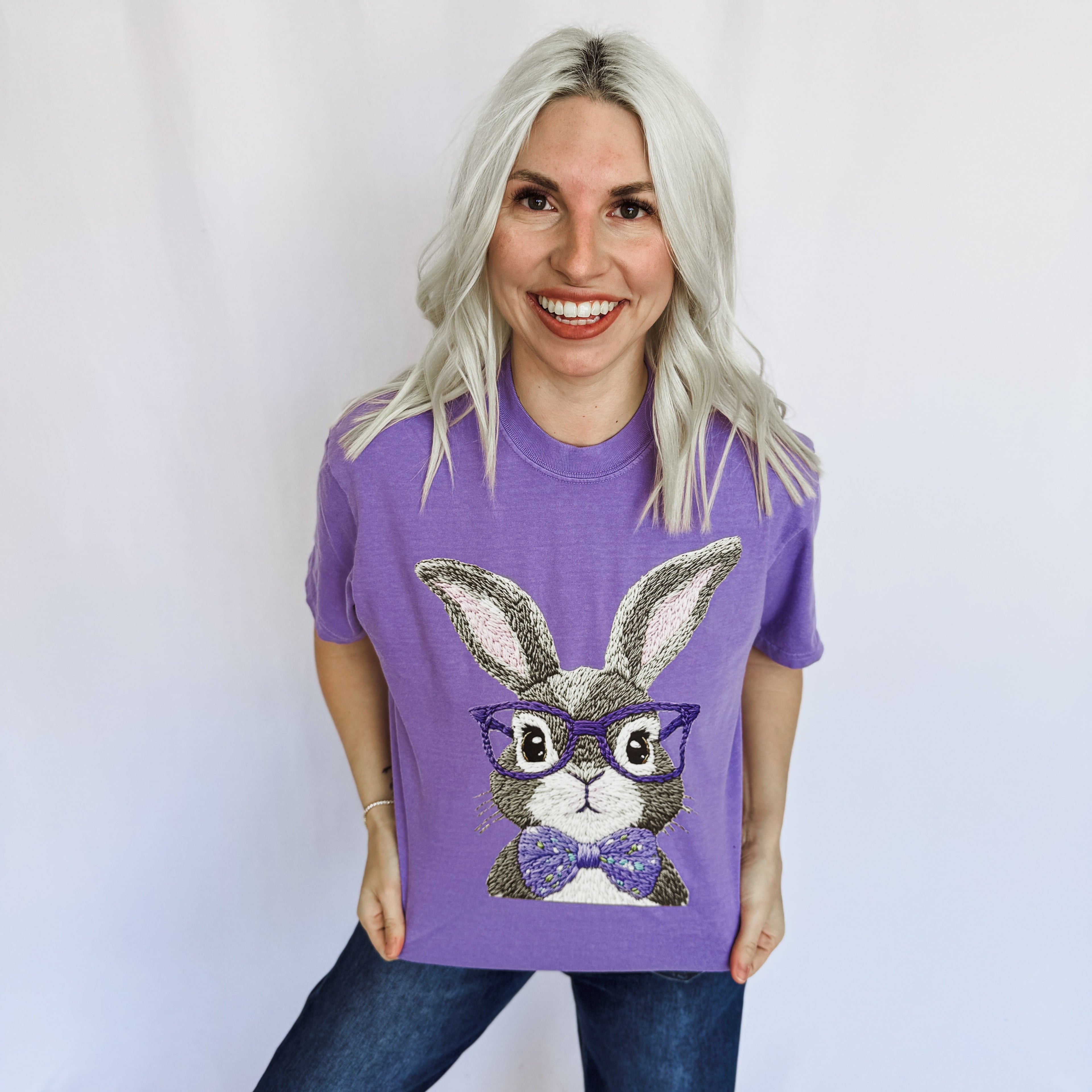 Embroidered Bunny Graphic Tee by FestiviTees (Ships 2-3 weeks) - BFF Here