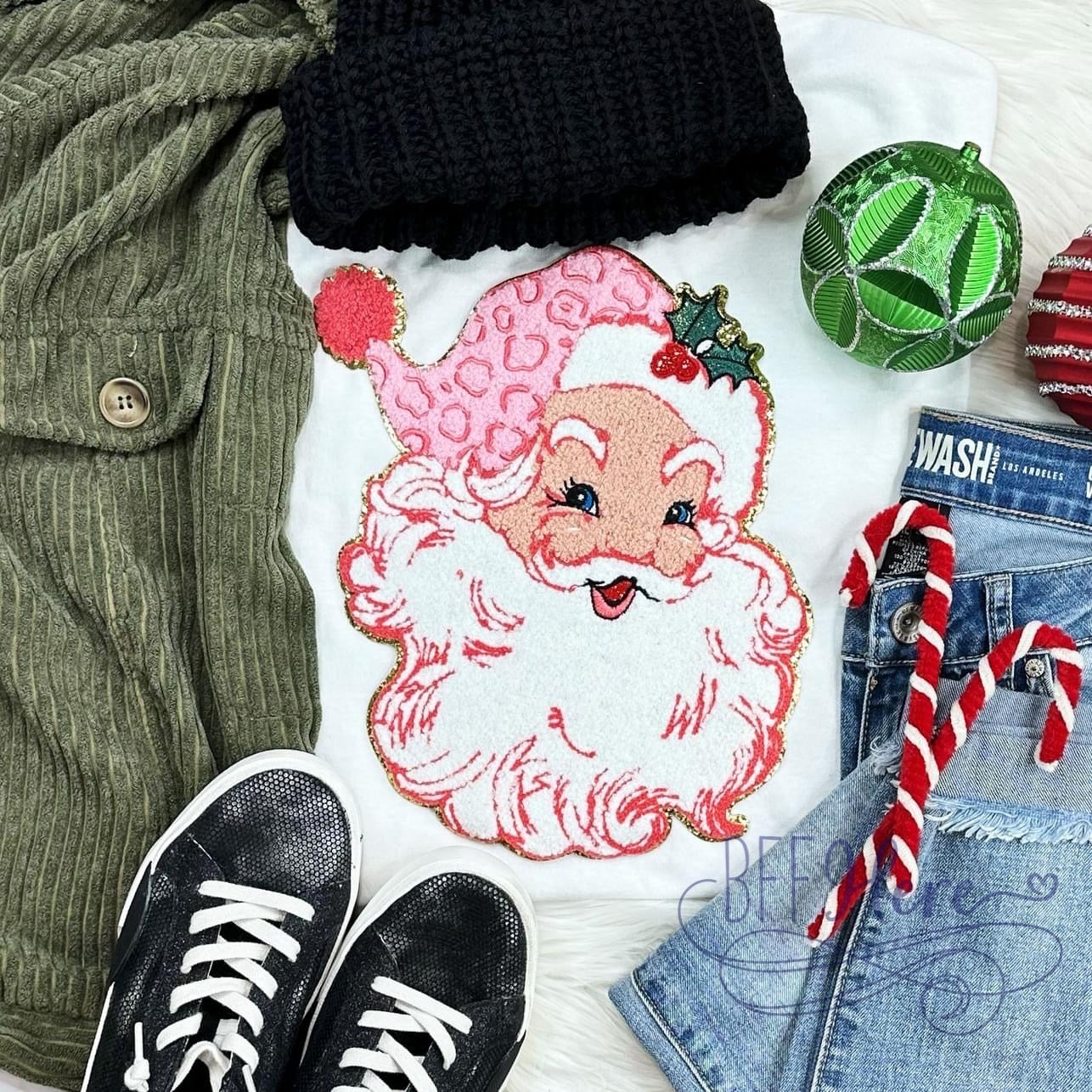 Jolly Comfort: Everyday Tee with Santa Chenille Patch!
 / Choice of Color - BFF Here