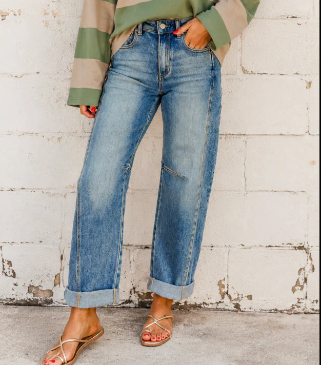 PREORDER: Harbor Roll Cuff Wide Leg Jeans (ETA: August )