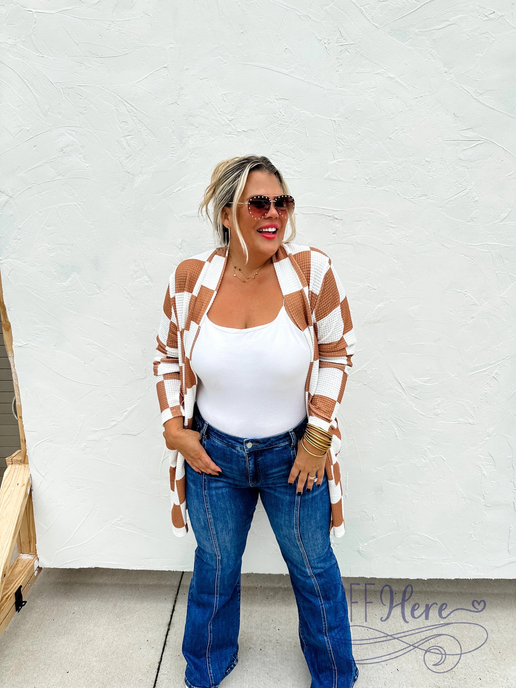 PREORDER— Lola Cardigan / Tan Checkered (Ships Middle of December) - BFF Here