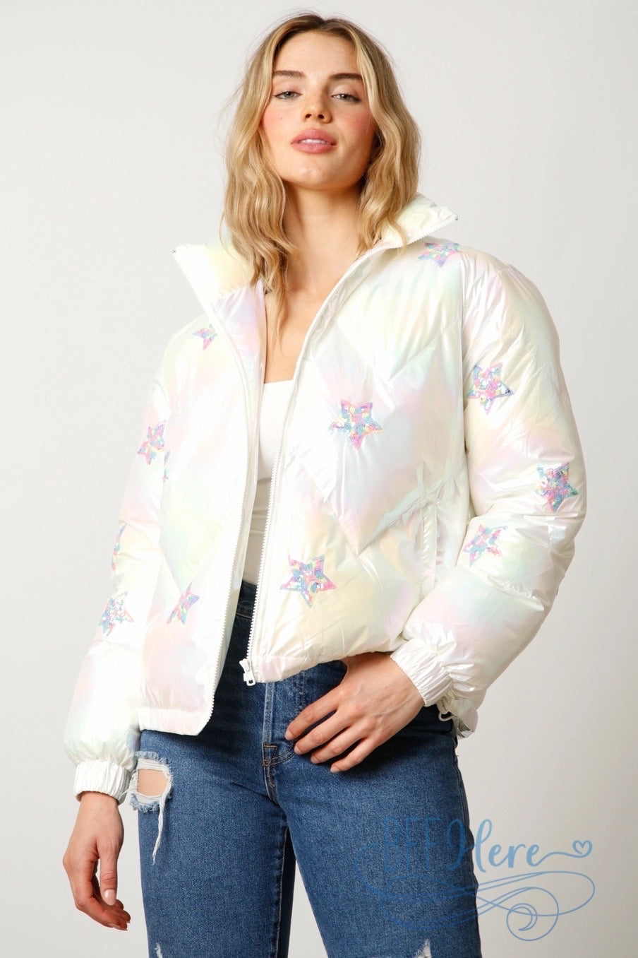 Twinkling Galaxy Sequin Star Puffer Jacket / Choice of Color - BFF Here