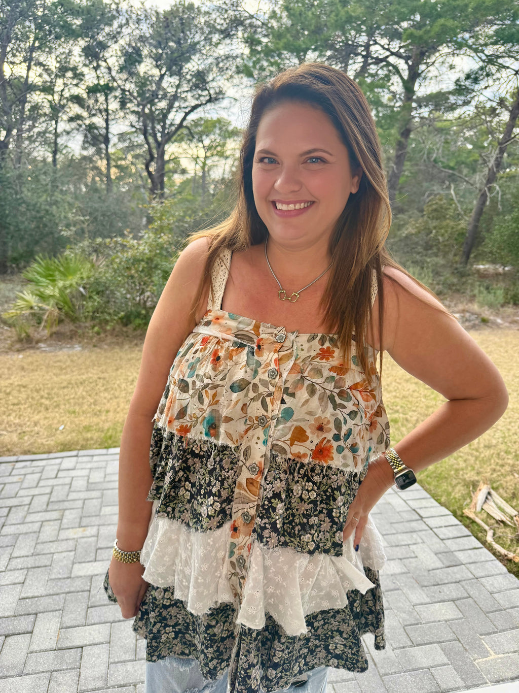 Boho Eyelet Patch Ruffle Floral Print Mini Dress by POL (Ships 2-3 weeks) - BFF Here