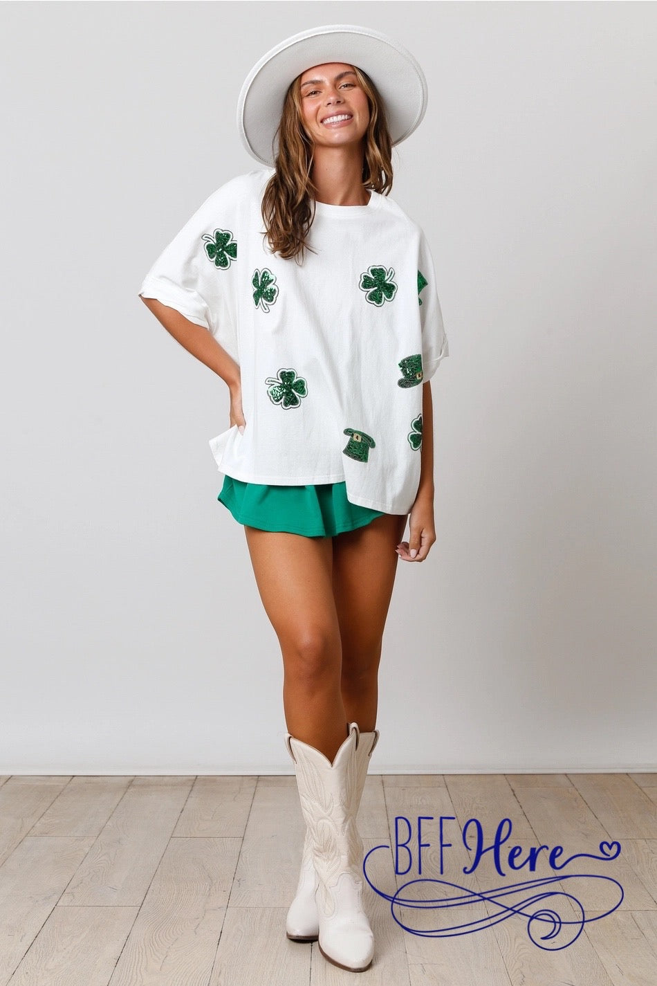 Shamrock Spark: St. Patrick's Sequin Clover Patch Tee - BFF Here