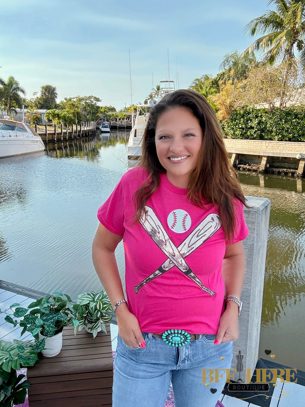 Diamonds and Dugouts Sequin Bats and Baseball Patch Tee - BFF Here