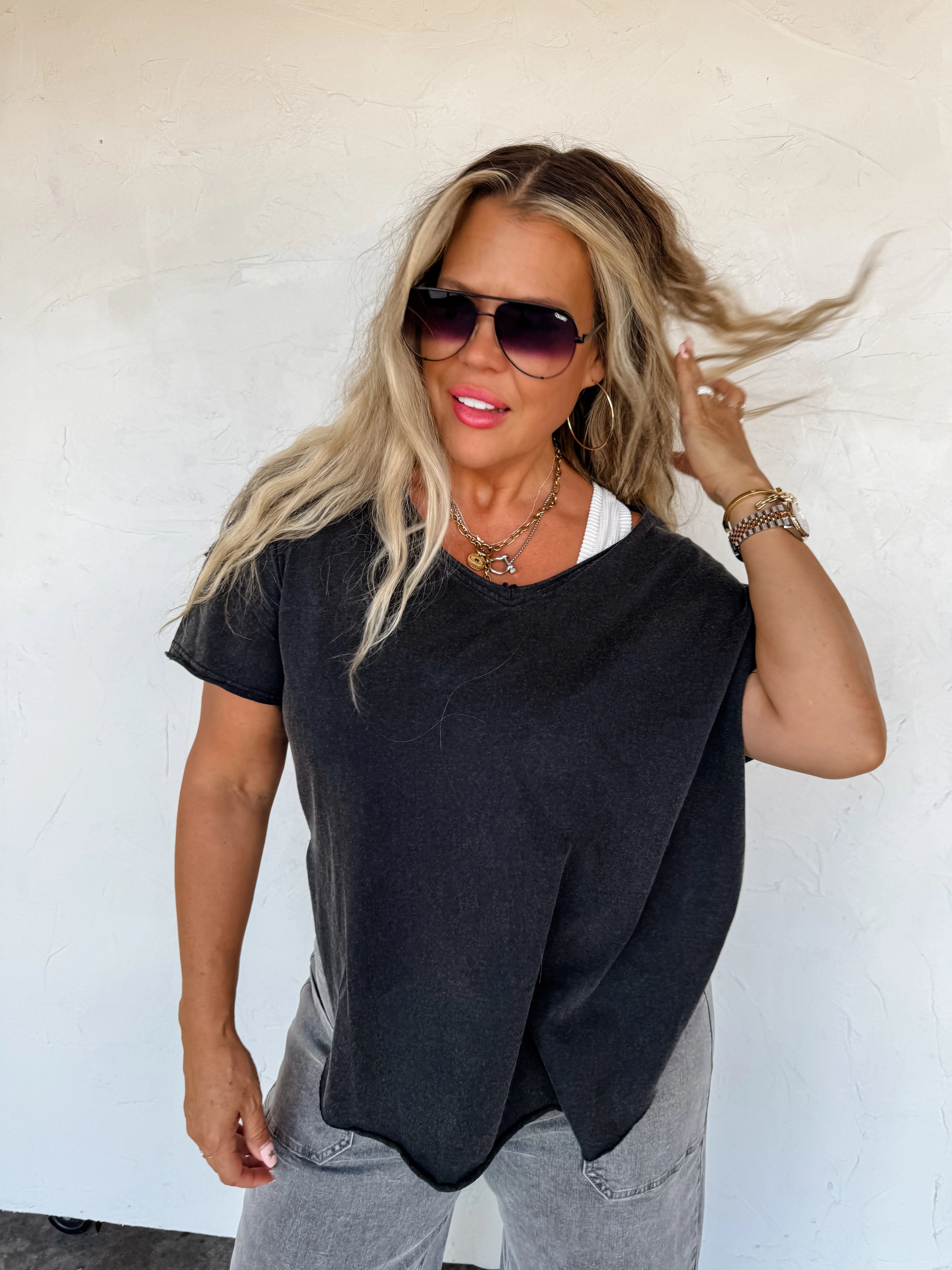 PREORDER: Joey V-Neck Washed Cotton Boyfriend Tee by Blakeley (ETA: Early December) - BFF Here