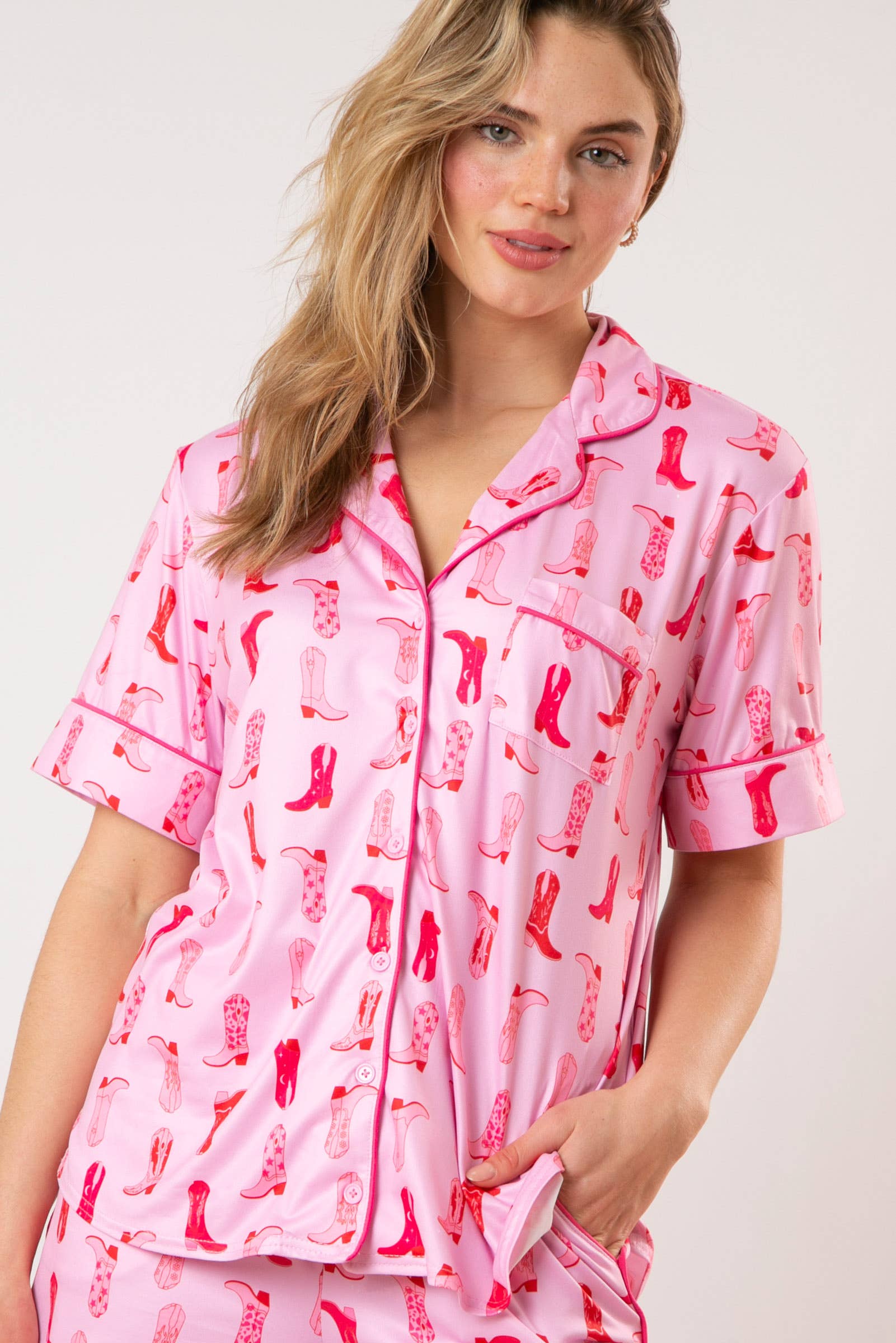 Boot Scootin' Bliss Pink Cowgirl PJ Shirt - BFF Here