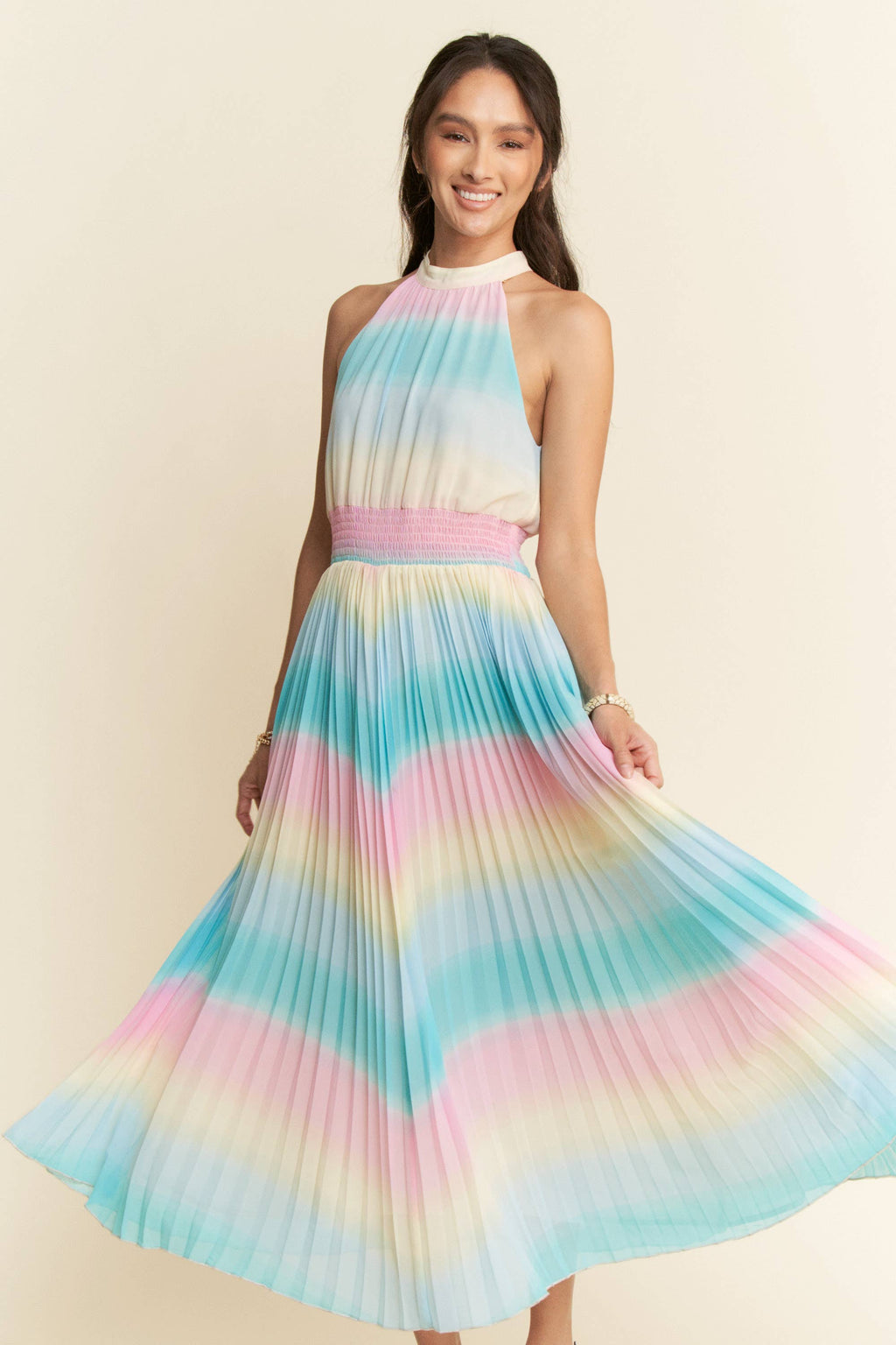Pastel Dreams Pleated Maxi Dress - BFF Here