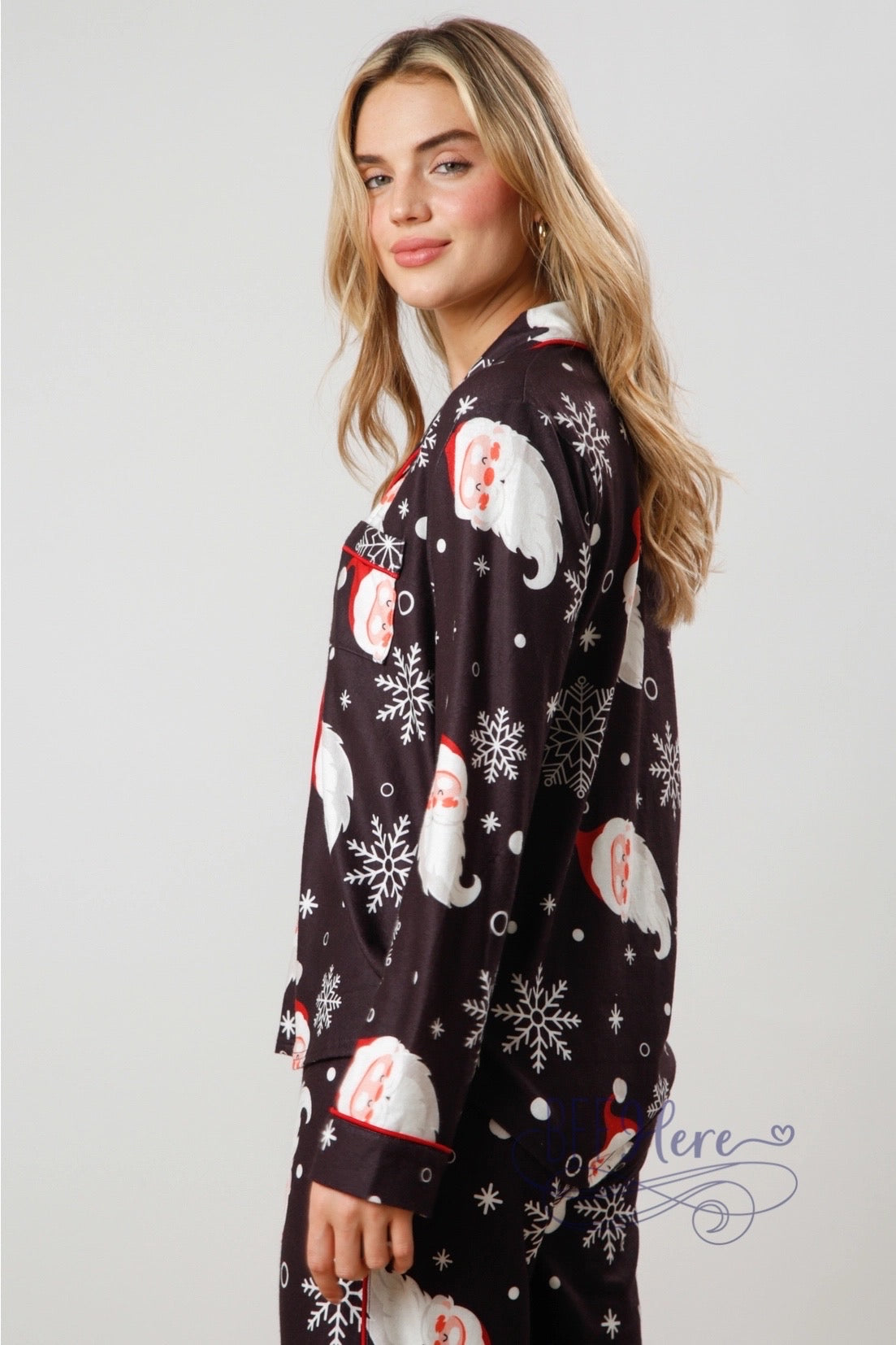 Santa Print PJ Shirt: Dreaming of a Jolly Night - BFF Here