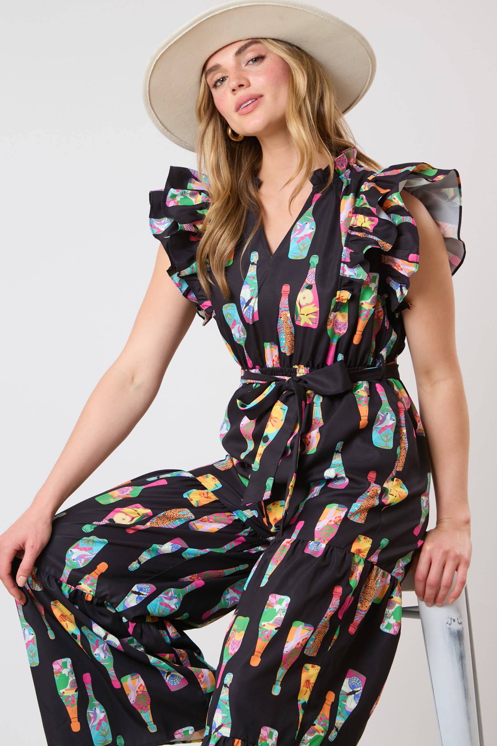 Cheers & Chic: Festive Bottle Jumpsuit - BFF Here