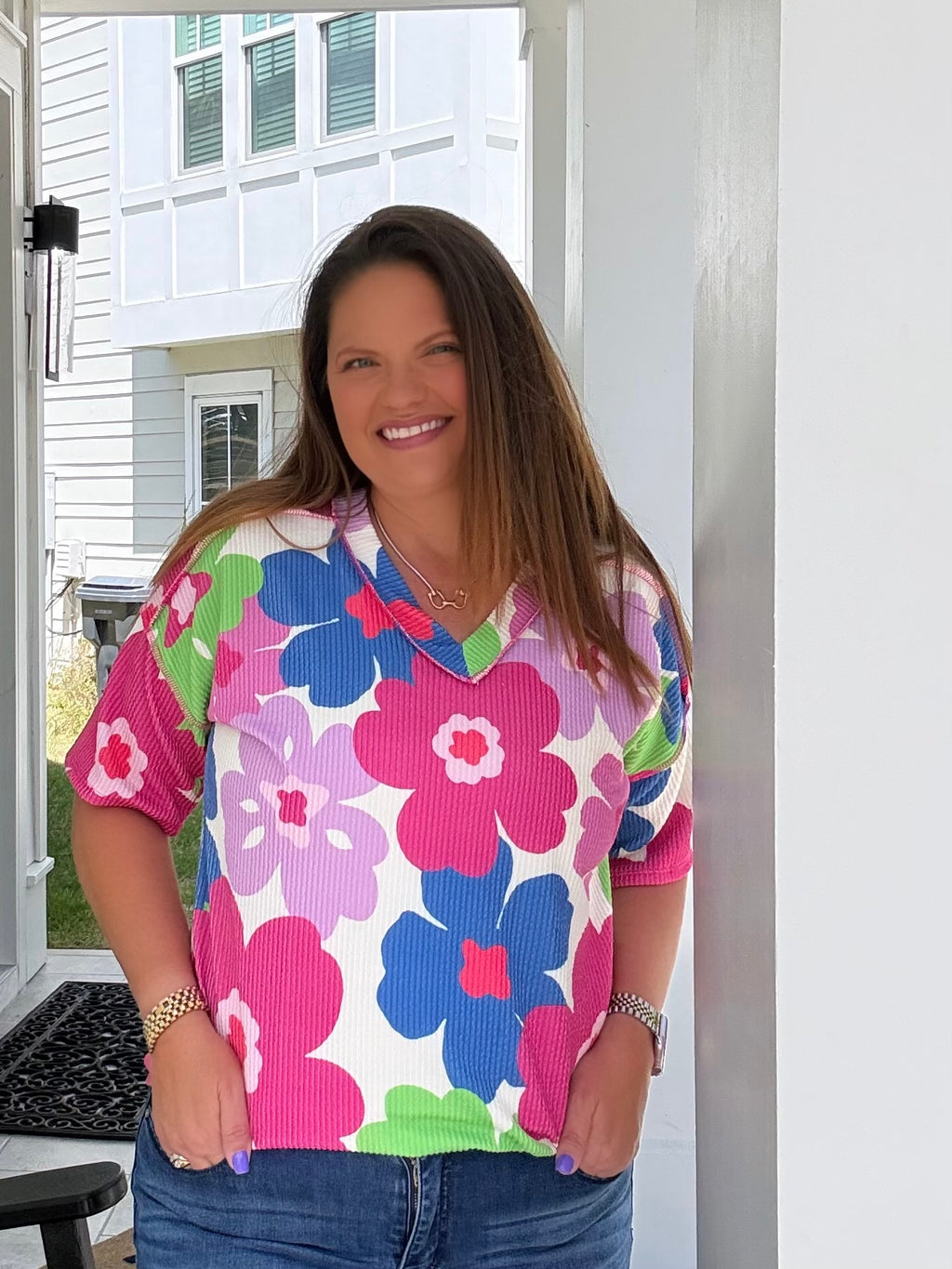 Cream and Fuchsia Flower Top by HeimishUSA (ARRAY) — Ships 2-3 weeks - BFF Here