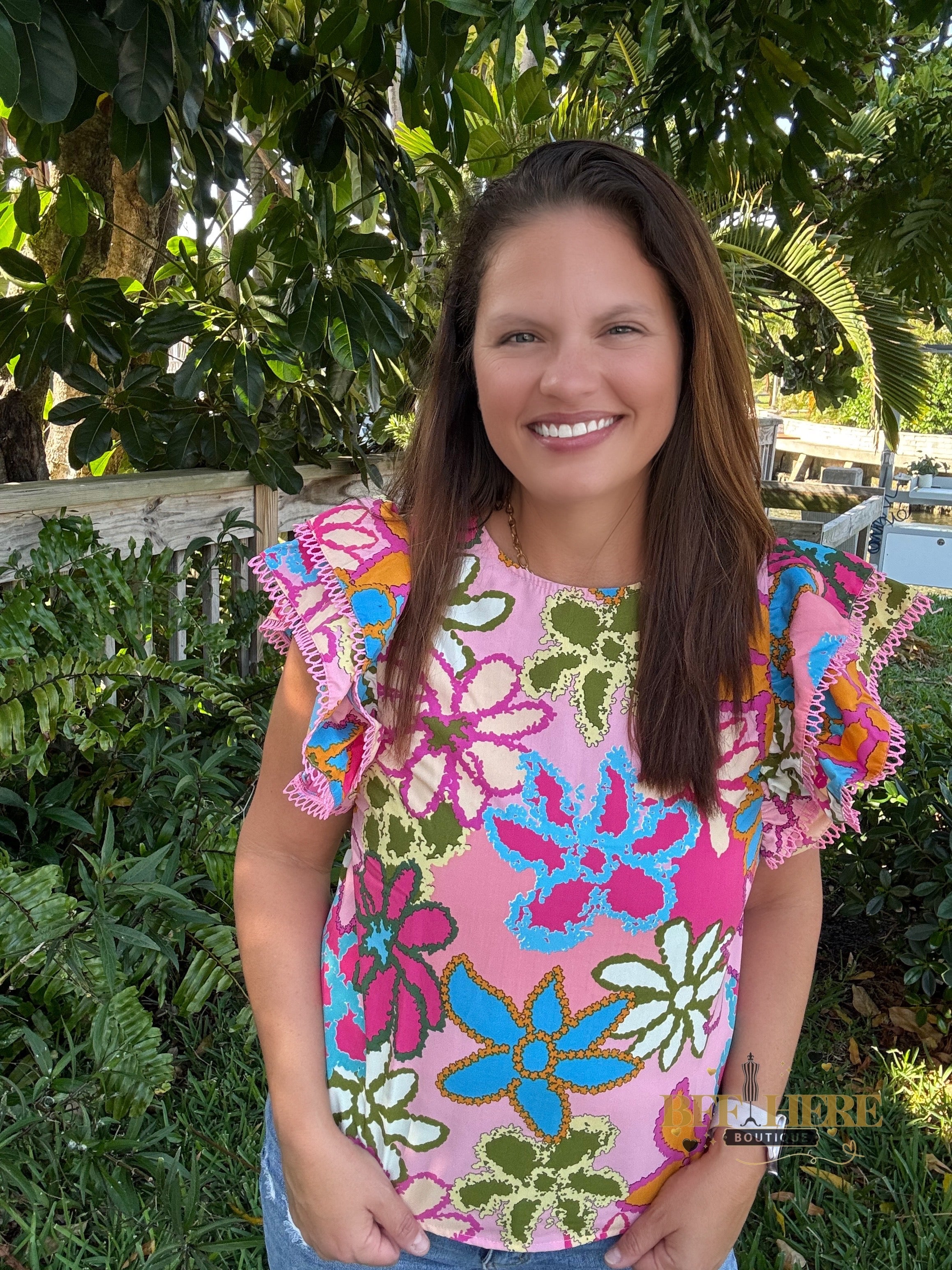 Floral Fiesta Ruffle Sleeve Top - BFF Here