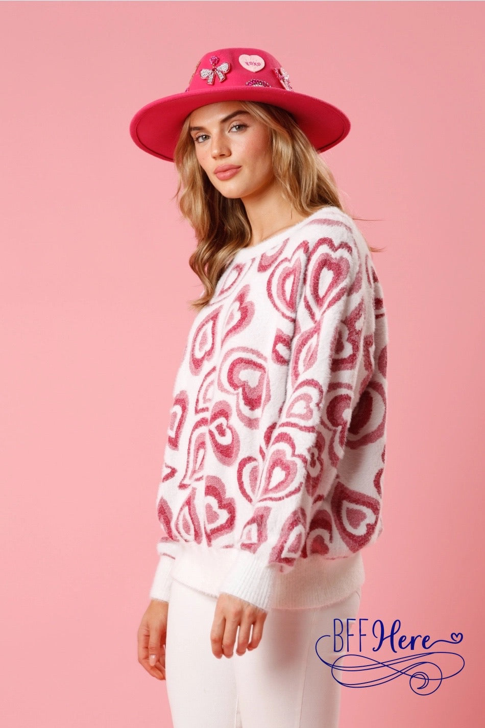 Heartfelt Hug: Nested Hearts Mohair Sweater - BFF Here