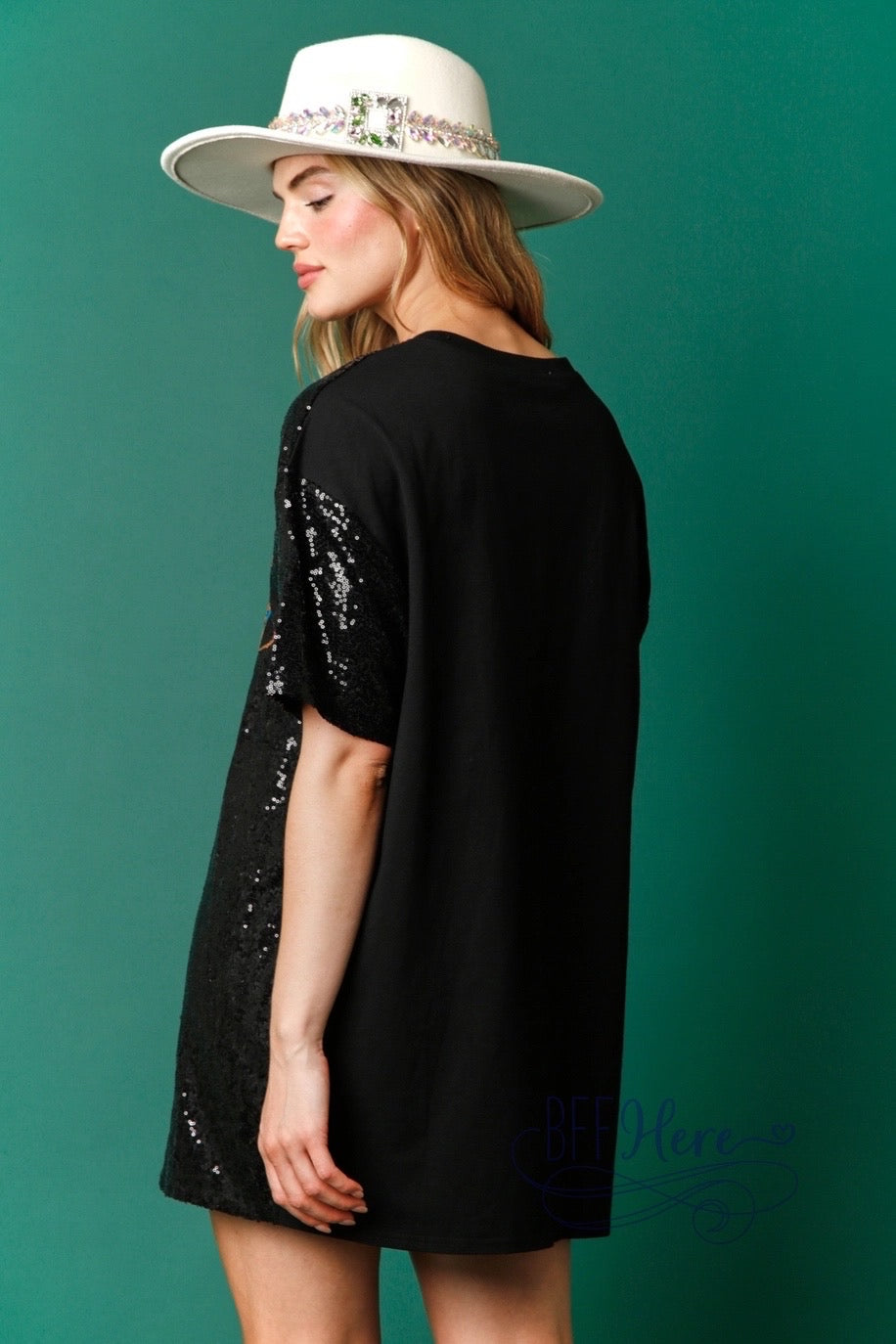 Holly Jolly Sequin T-Shirt Dress: Festive Chic / Choice of Color - BFF Here